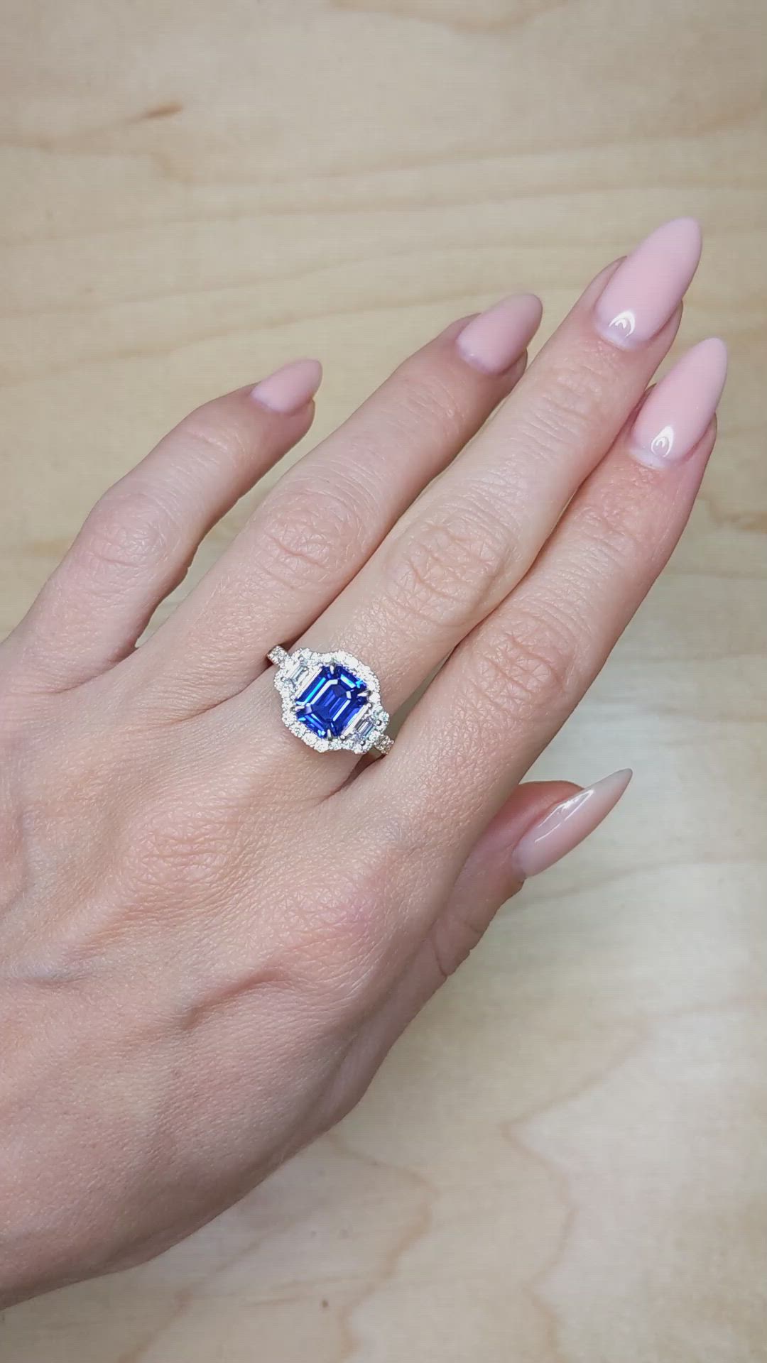 2.32 Ct. Blue Sapphire and Natural Diamond Pave Ring, 18K White Gold Size Video
