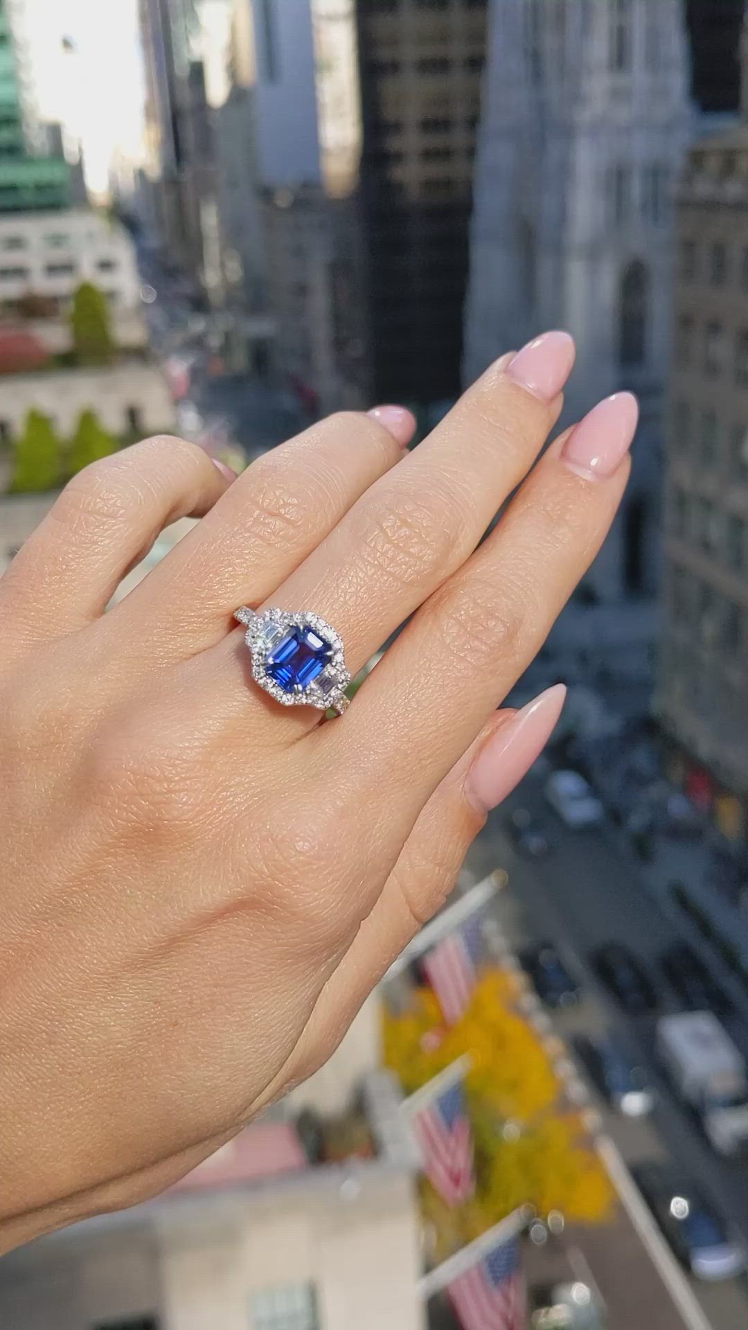 2.32 Ct. Blue Sapphire and Natural Diamond Pave Ring, 18K White Gold Size Video