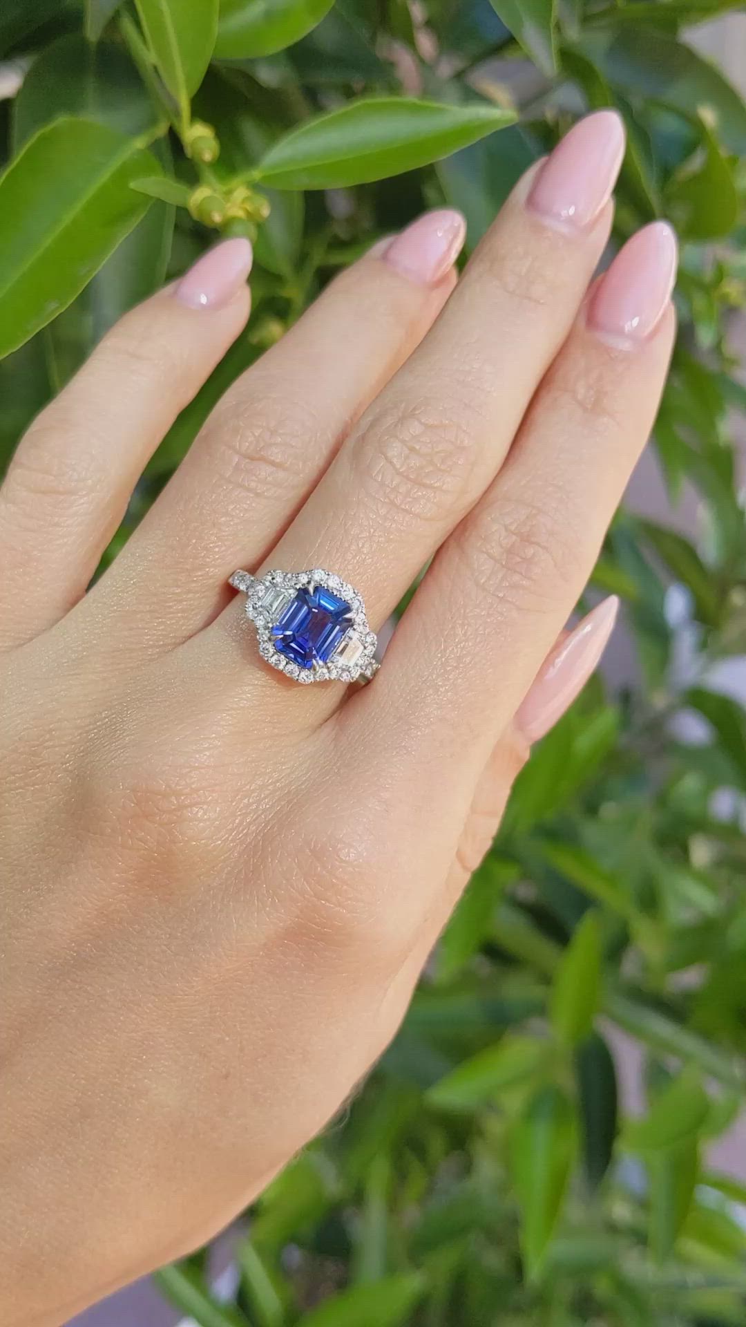 2.32 Ct. Blue Sapphire and Natural Diamond Pave Ring, 18K White Gold Size Video