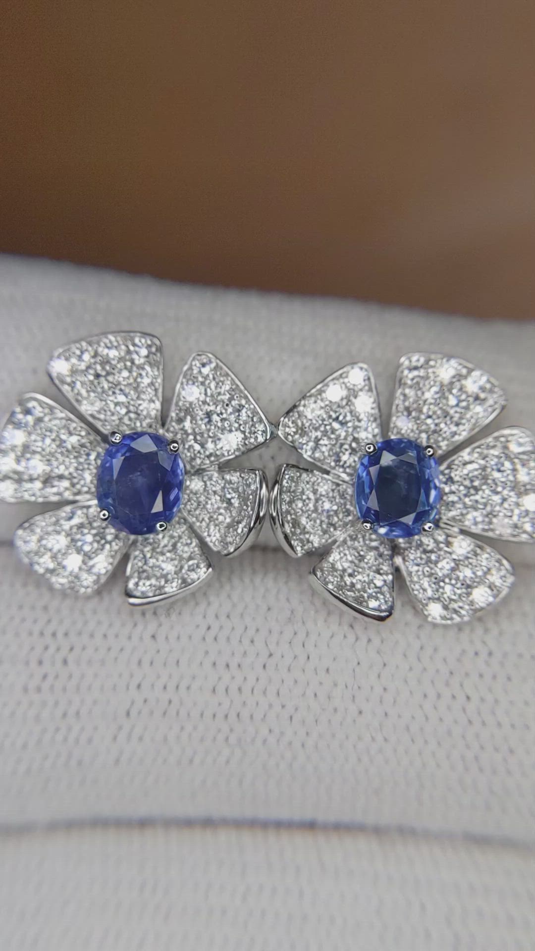 1.47 Ct.Tw. Blue Sapphire and Natural Diamond Studs Earrings, 18K White Gold Size Video
