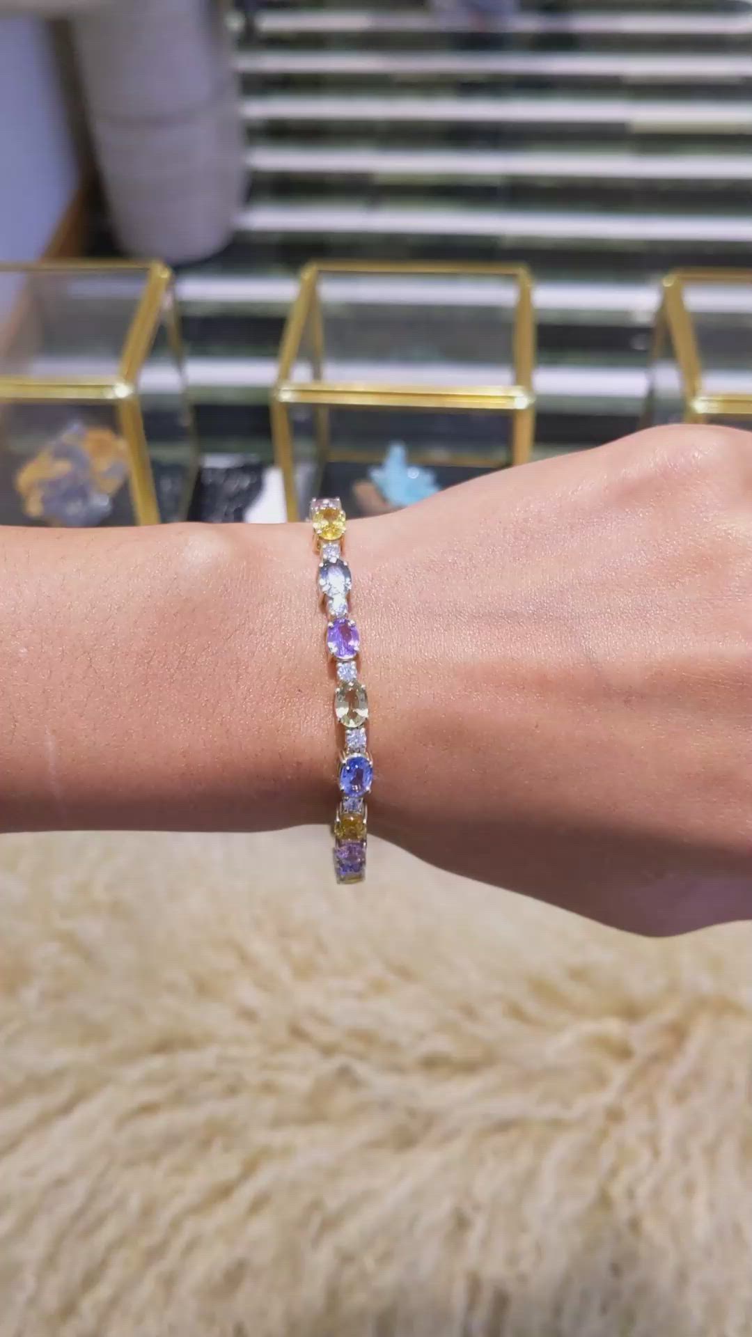 16.36 Ct.Tw. Multi Color Sapphire and Natural Diamond Accent Stones Bracelet, 14K Yellow Gold Size Video