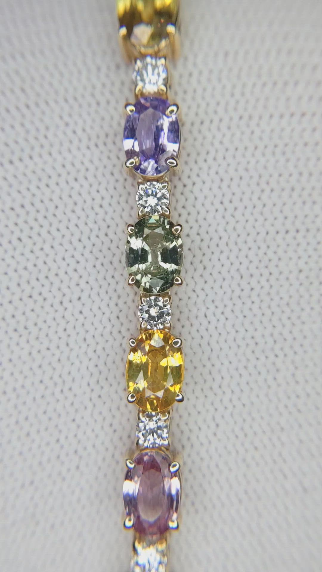 16.36 Ct.Tw. Multi Color Sapphire and Natural Diamond Accent Stones Bracelet, 14K Yellow Gold Size Video