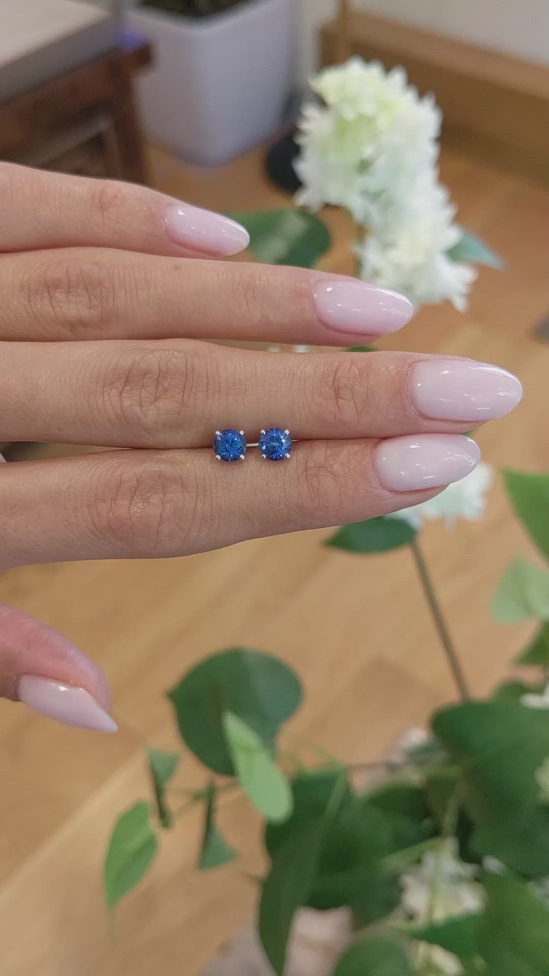 1.20 Ct.Tw.Total Carat Weight Blue Sapphire Studs Earrings, 14K White Gold Size Video