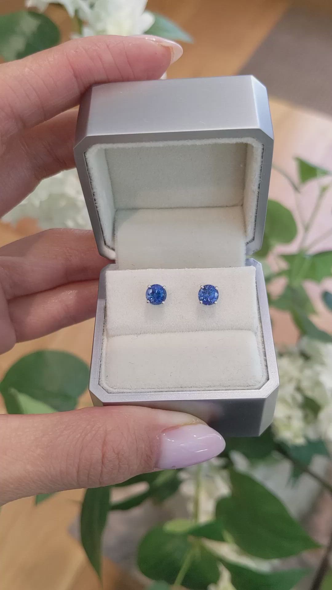 1.20 Ct.Tw.Total Carat Weight Blue Sapphire Studs Earrings, 14K White Gold Size Video