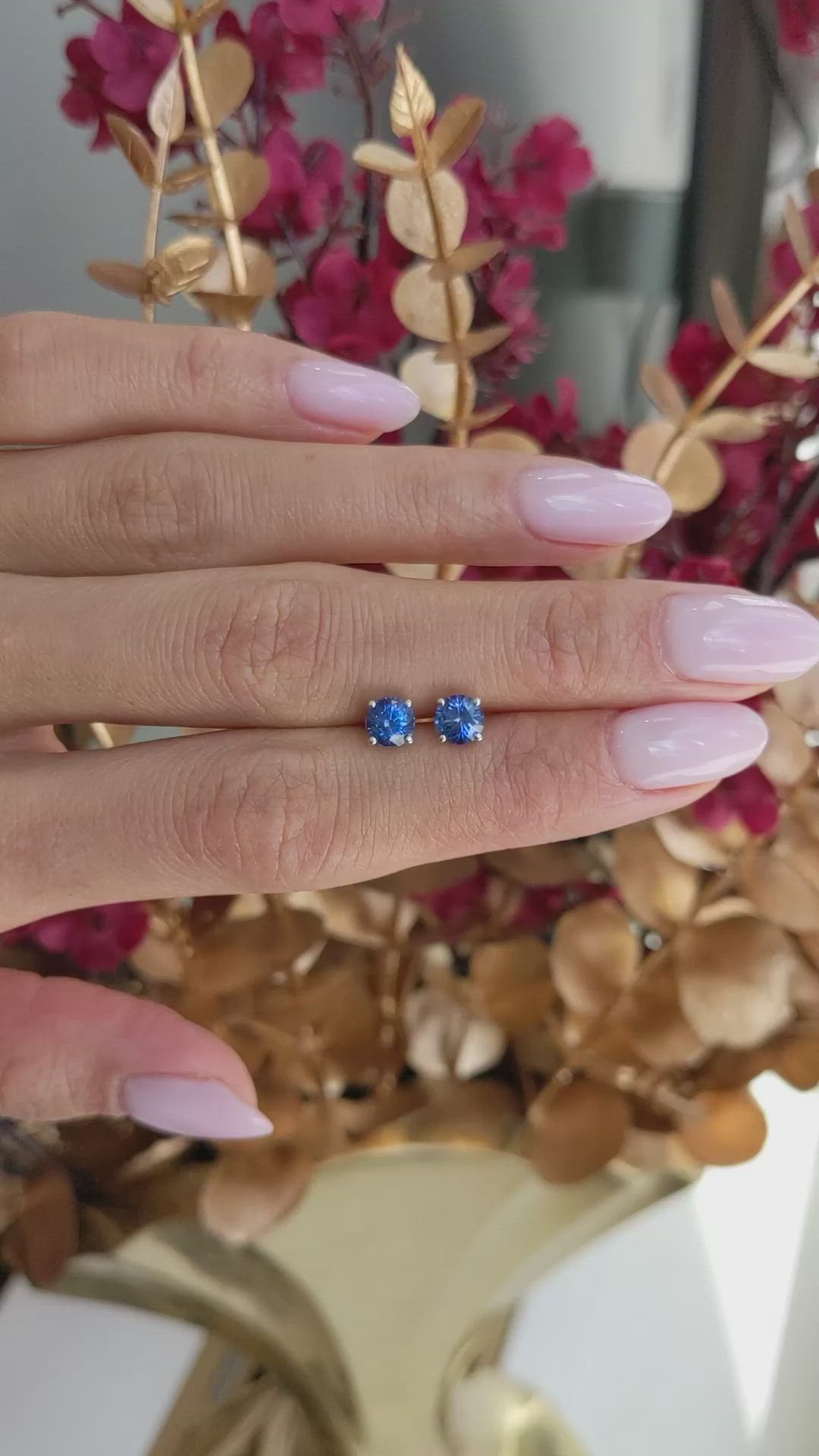 1.20 Ct.Tw.Total Carat Weight Blue Sapphire Studs Earrings, 14K White Gold Size Video