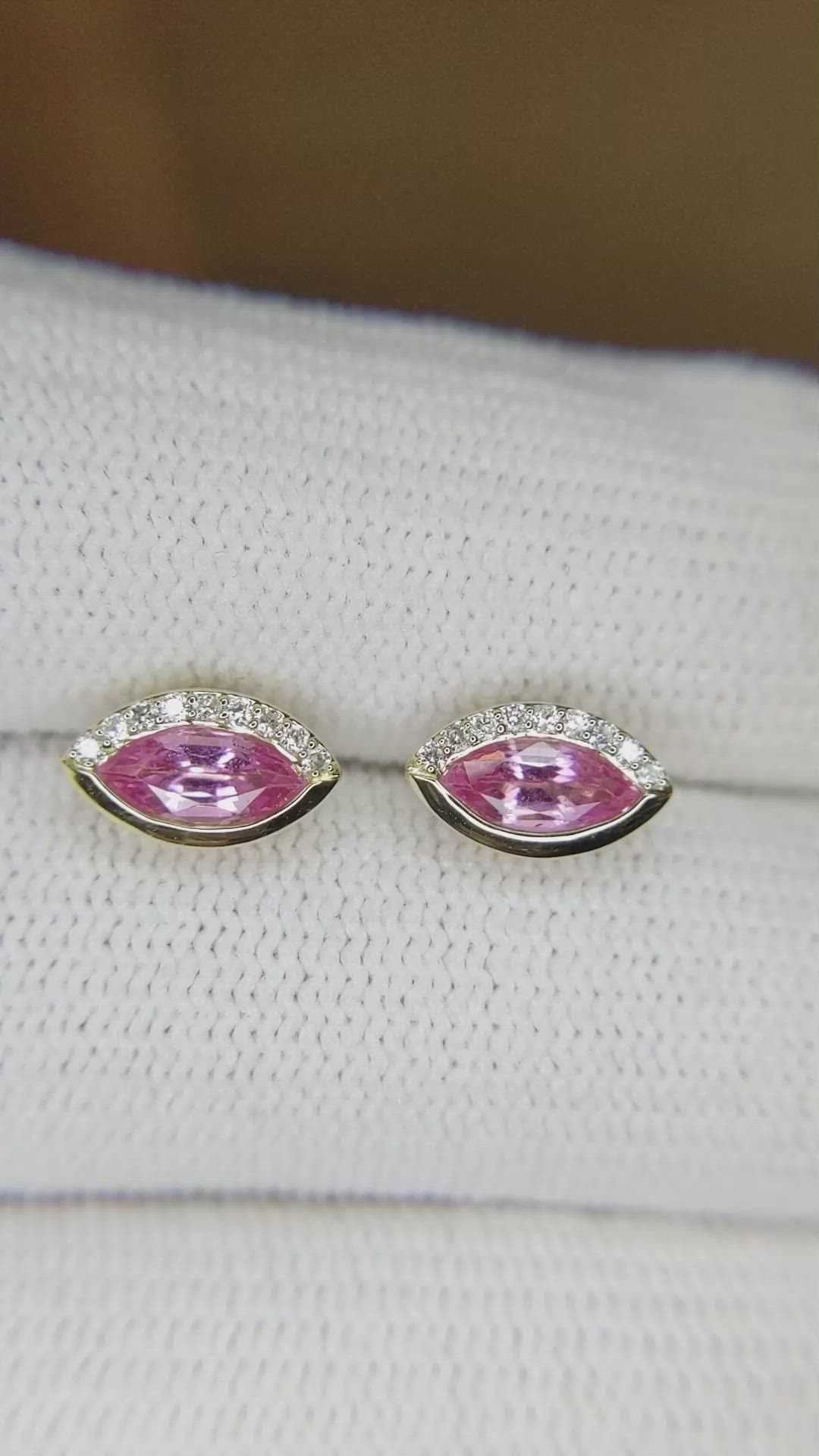1.09 Ct.Tw. Pink Sapphire and Natural Diamond Studs Earrings, 14K Yellow Gold Size Video