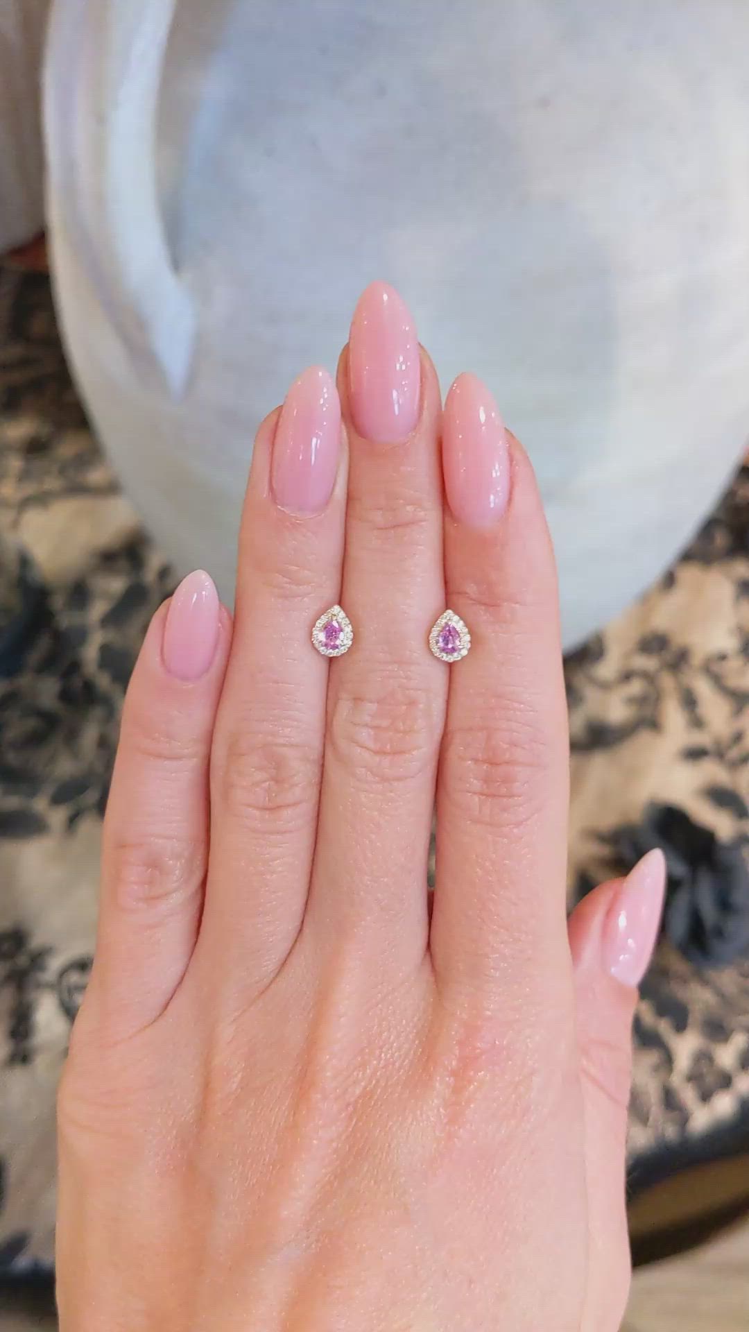 0.29 Ct.Tw.Total Carat Weight Pink Sapphire and Natural Diamond Studs Earrings, 14K Yellow Gold Size Video