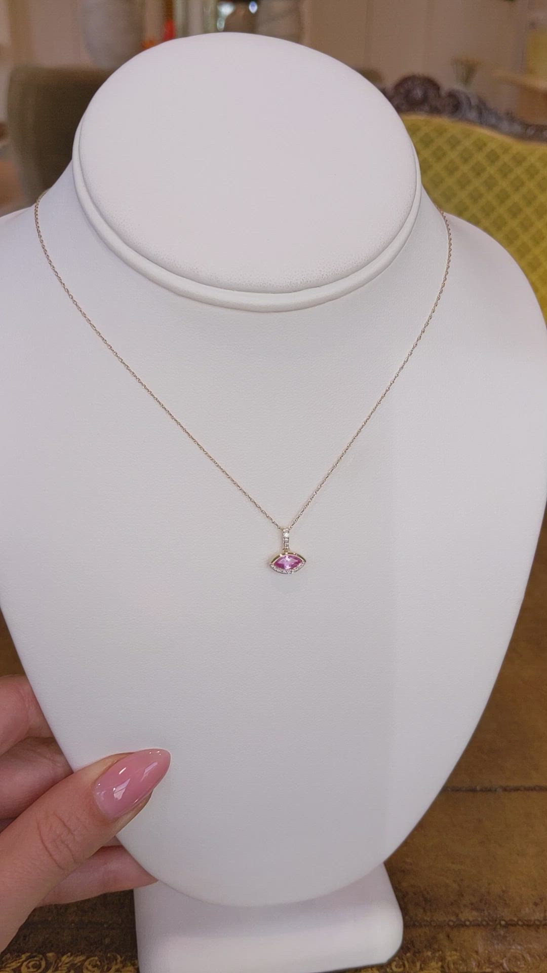 0.48 Ct. Pink Sapphire and Natural Diamond Pave Pendant, 14K Yellow Gold Size Video
