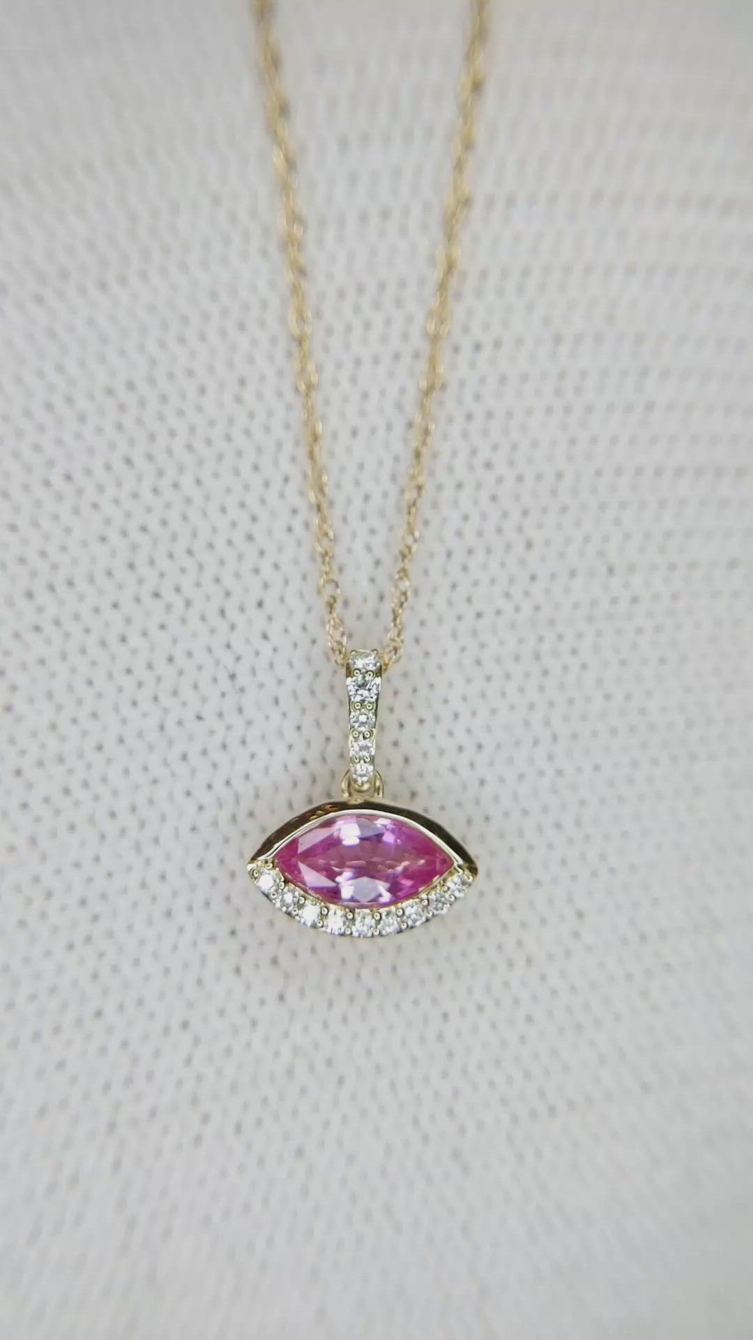 0.48 Ct. Pink Sapphire and Natural Diamond Pave Pendant, 14K Yellow Gold Size Video