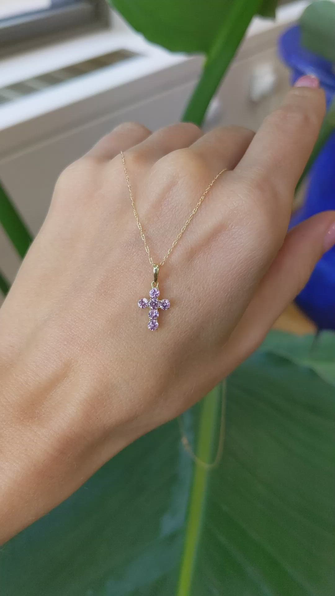 0.54 Ct. Pink Sapphire Pave Pendant, 14K Yellow Gold Size Video