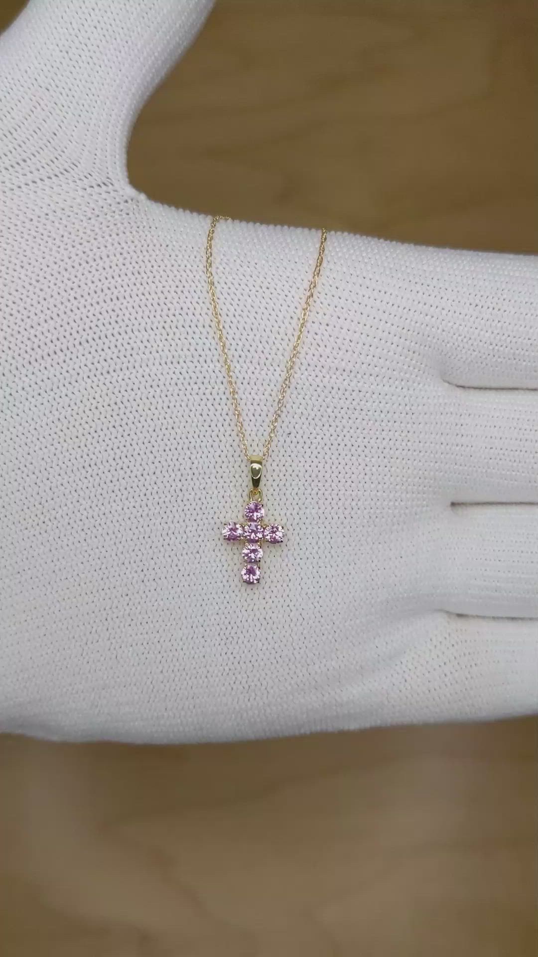 0.54 Ct. Pink Sapphire Pave Pendant, 14K Yellow Gold Size Video