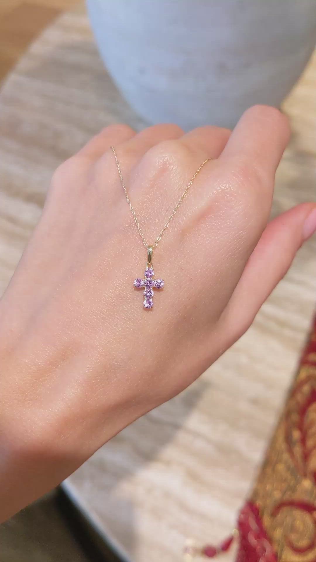 0.54 Ct. Pink Sapphire Pave Pendant, 14K Yellow Gold Size Video