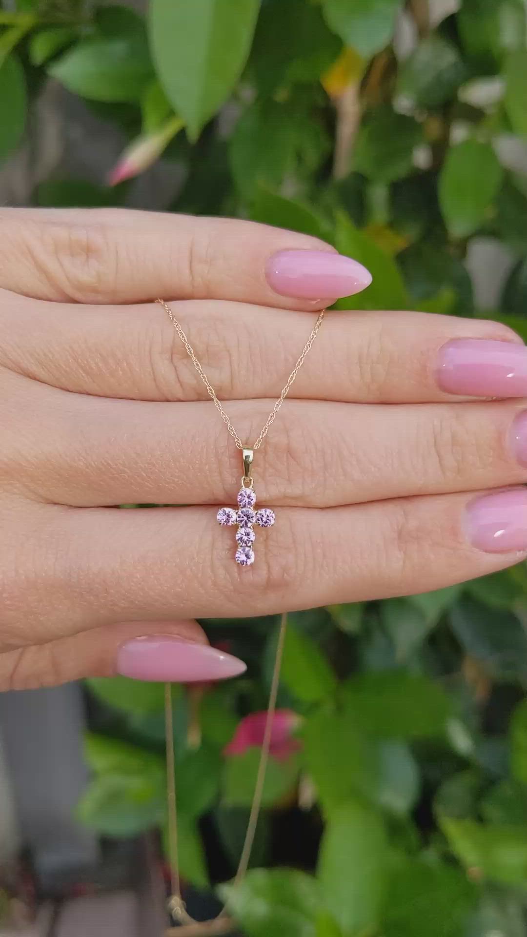 0.54 Ct. Pink Sapphire Pave Pendant, 14K Yellow Gold Size Video