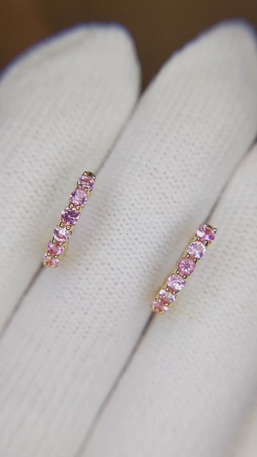 0.65 Ct.Tw. Pink Sapphire Pave Earrings, 14K Yellow Gold Size Video
