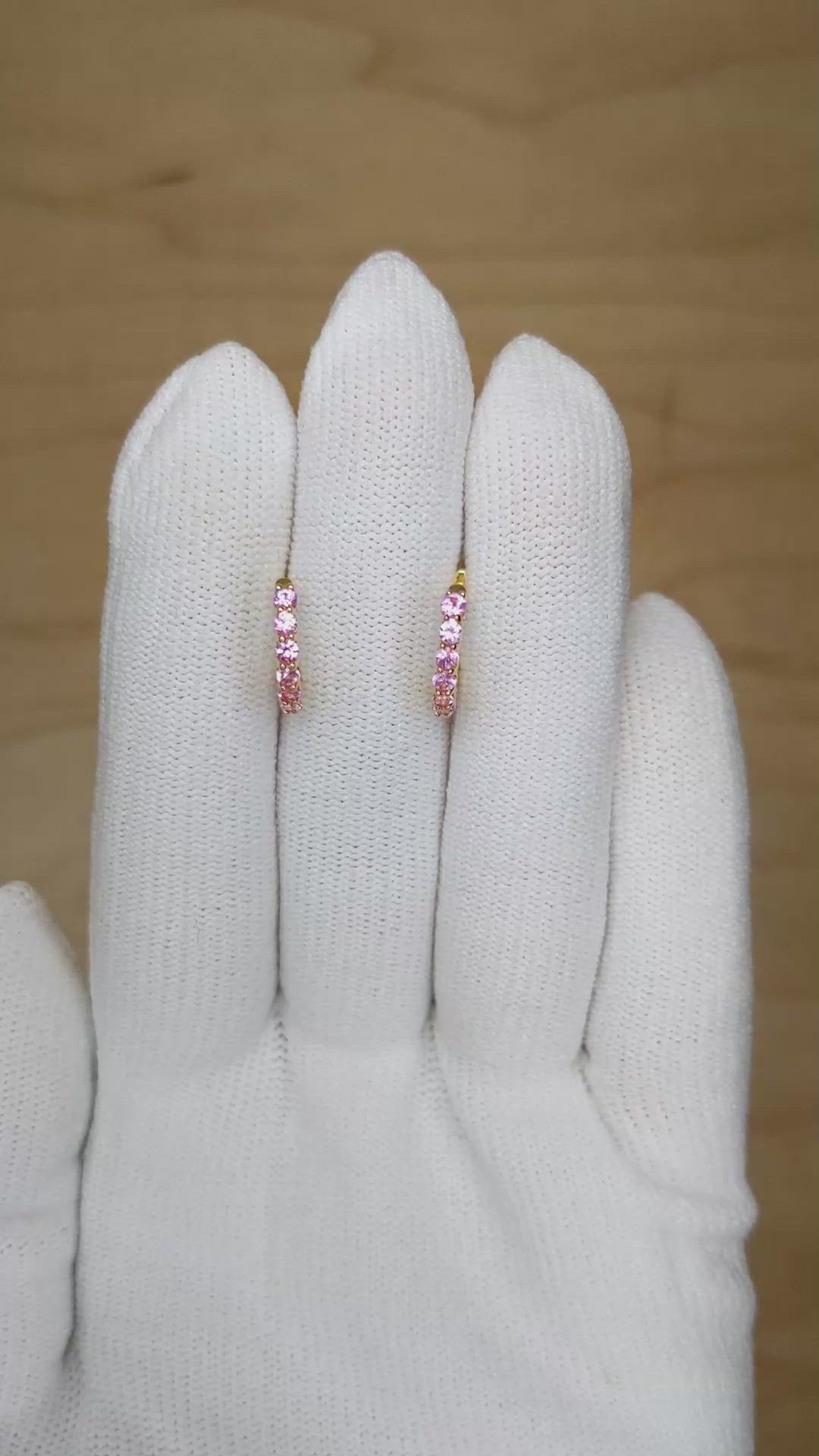 0.65 Ct.Tw. Pink Sapphire Pave Earrings, 14K Yellow Gold Size Video