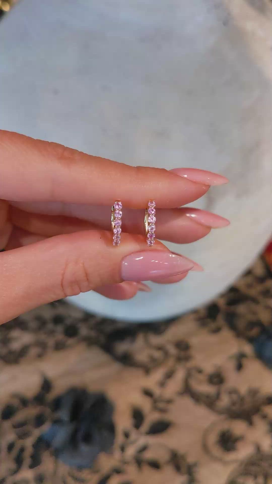 0.65 Ct.Tw. Pink Sapphire Pave Earrings, 14K Yellow Gold Size Video