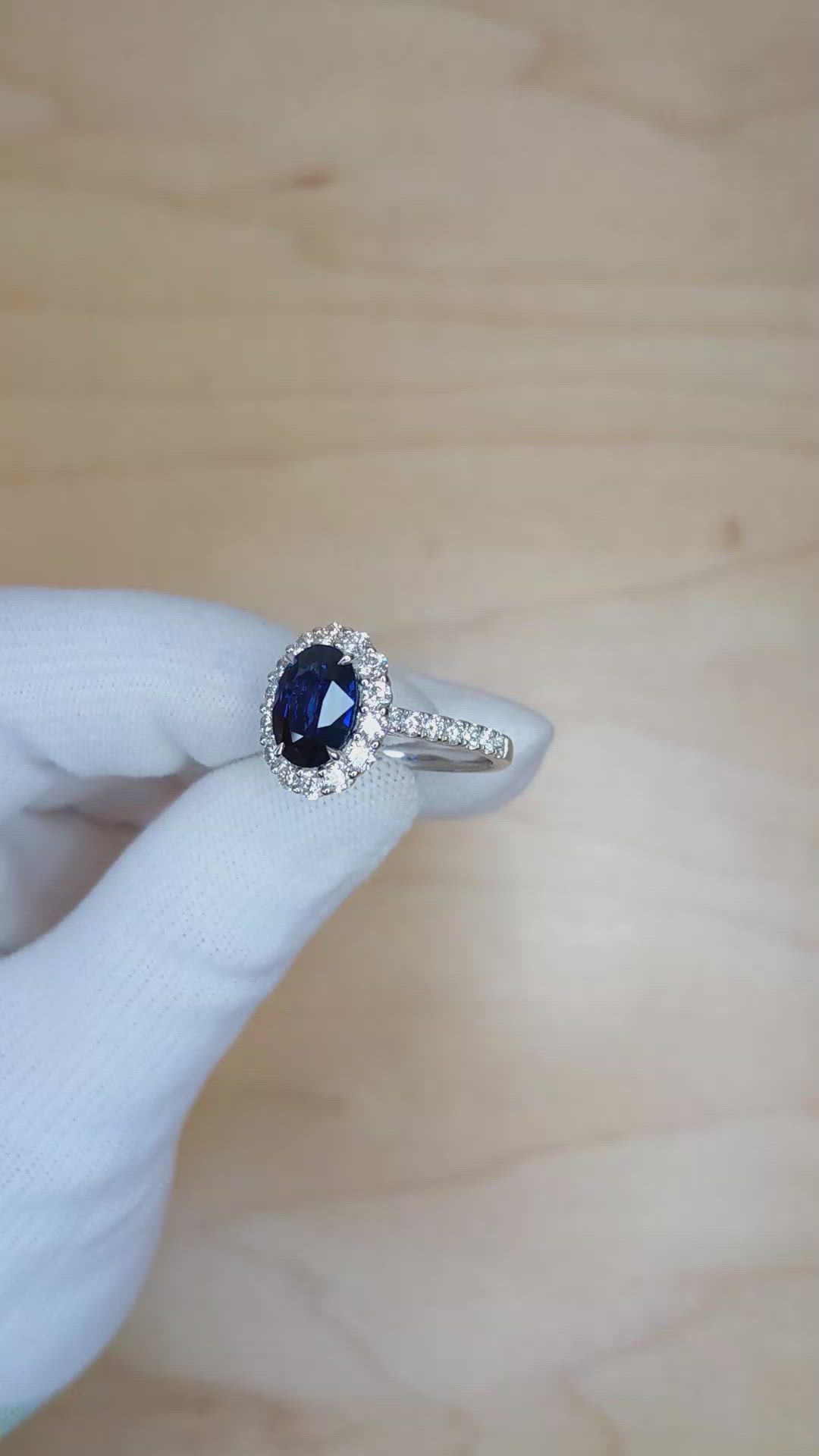 3.25 Ct. Blue Sapphire and Natural Diamond Pave Ring, 18K White Gold Size Video