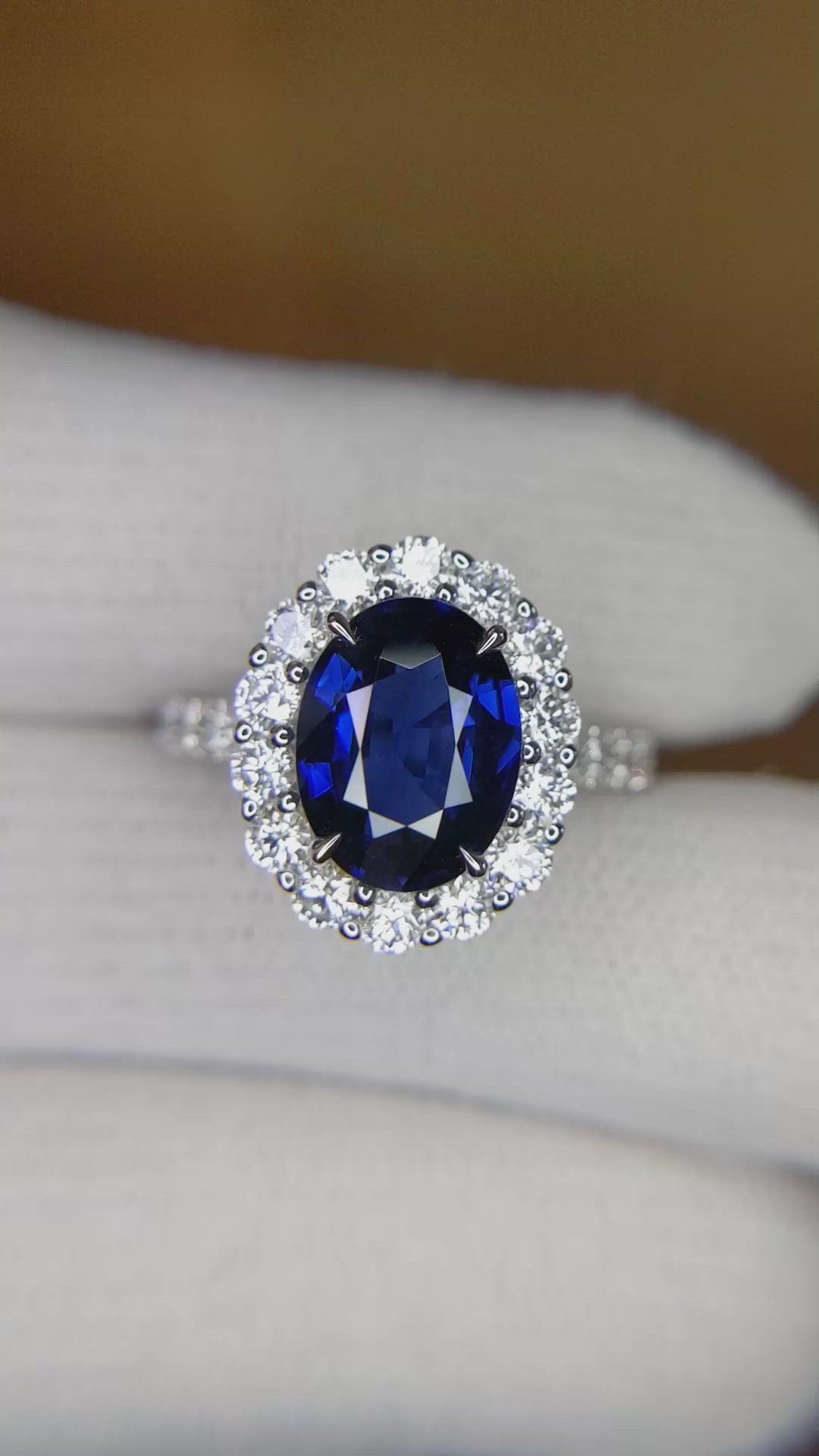 3.25 Ct. Blue Sapphire and Natural Diamond Pave Ring, 18K White Gold Size Video