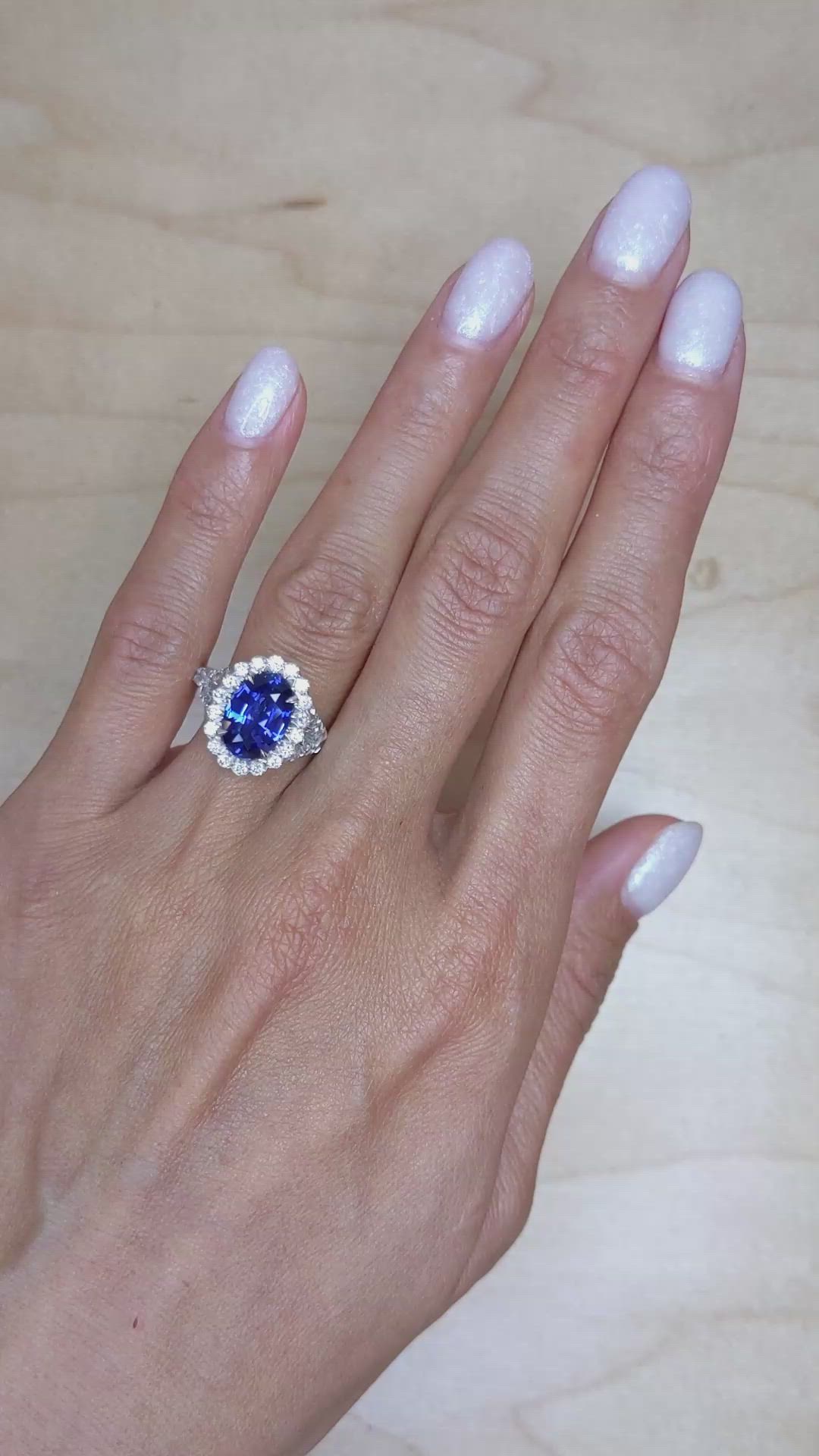 3.02 Ct. Blue Sapphire and Natural Diamond Pave Ring, 18K White Gold Size Video