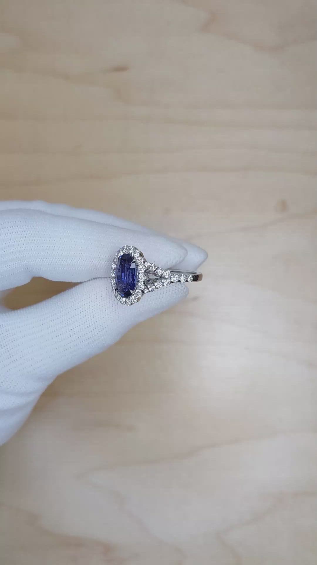 3.02 Ct. Blue Sapphire and Natural Diamond Pave Ring, 18K White Gold Size Video