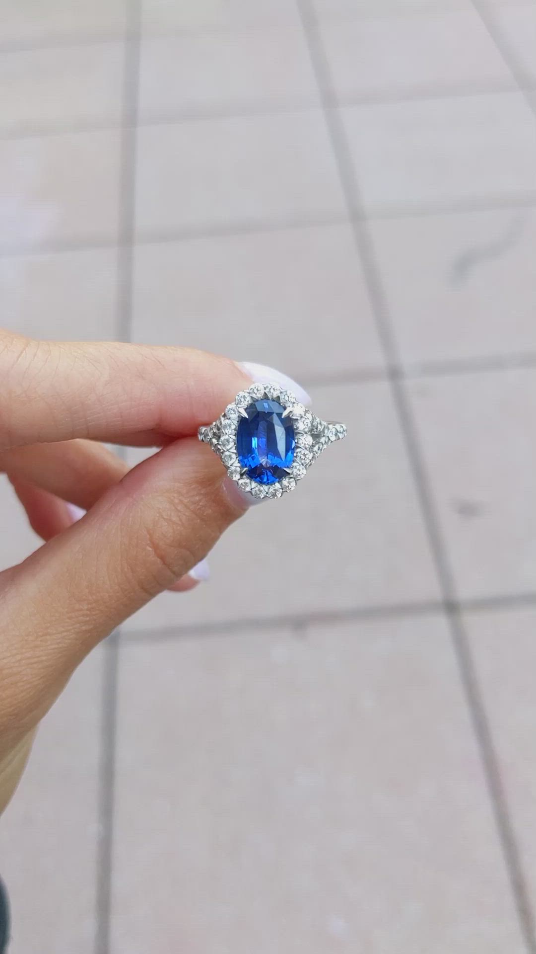 3.02 Ct. Blue Sapphire and Natural Diamond Pave Ring, 18K White Gold Size Video