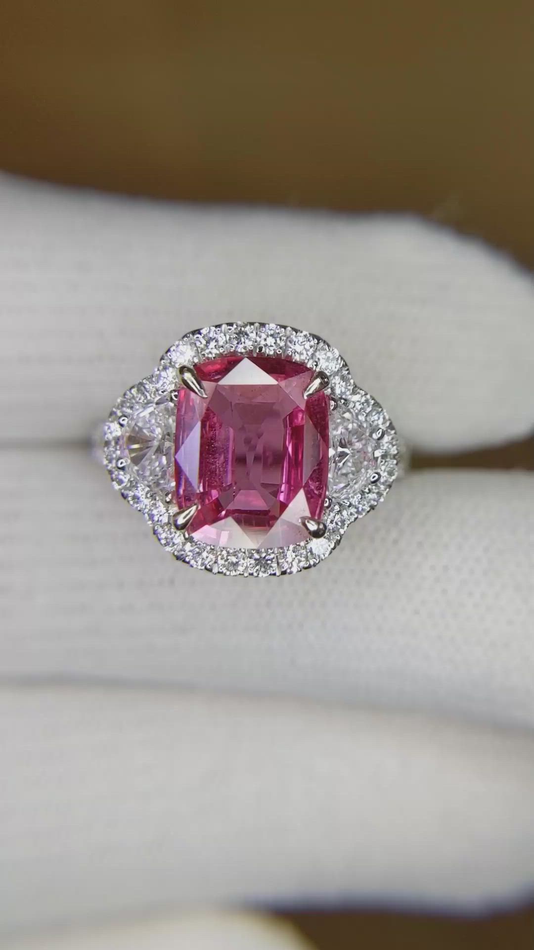 2.86 Ct. Pink Sapphire and Natural Diamond Pave Ring, 18K White Gold Size Video