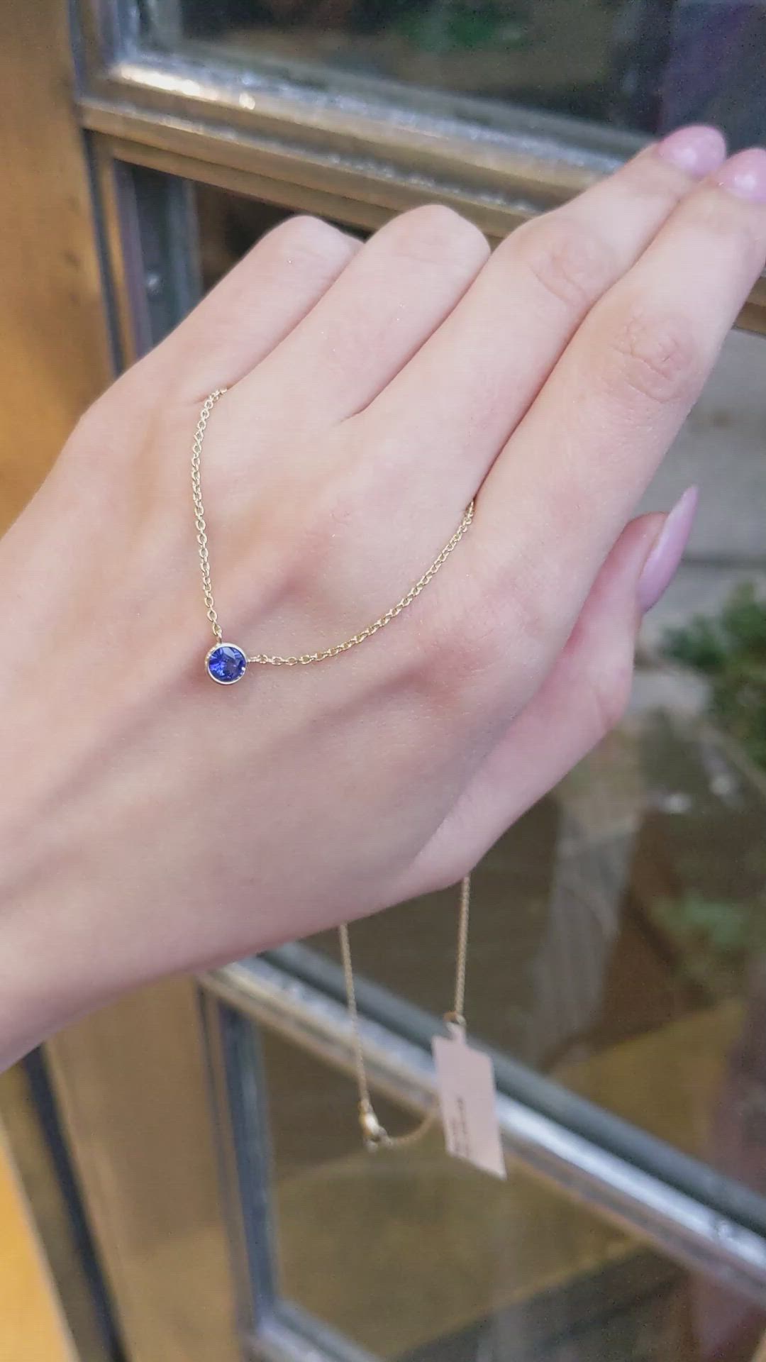 0.65 Ct. Blue Sapphire Bezel Necklace, 14K Yellow Gold Size Video