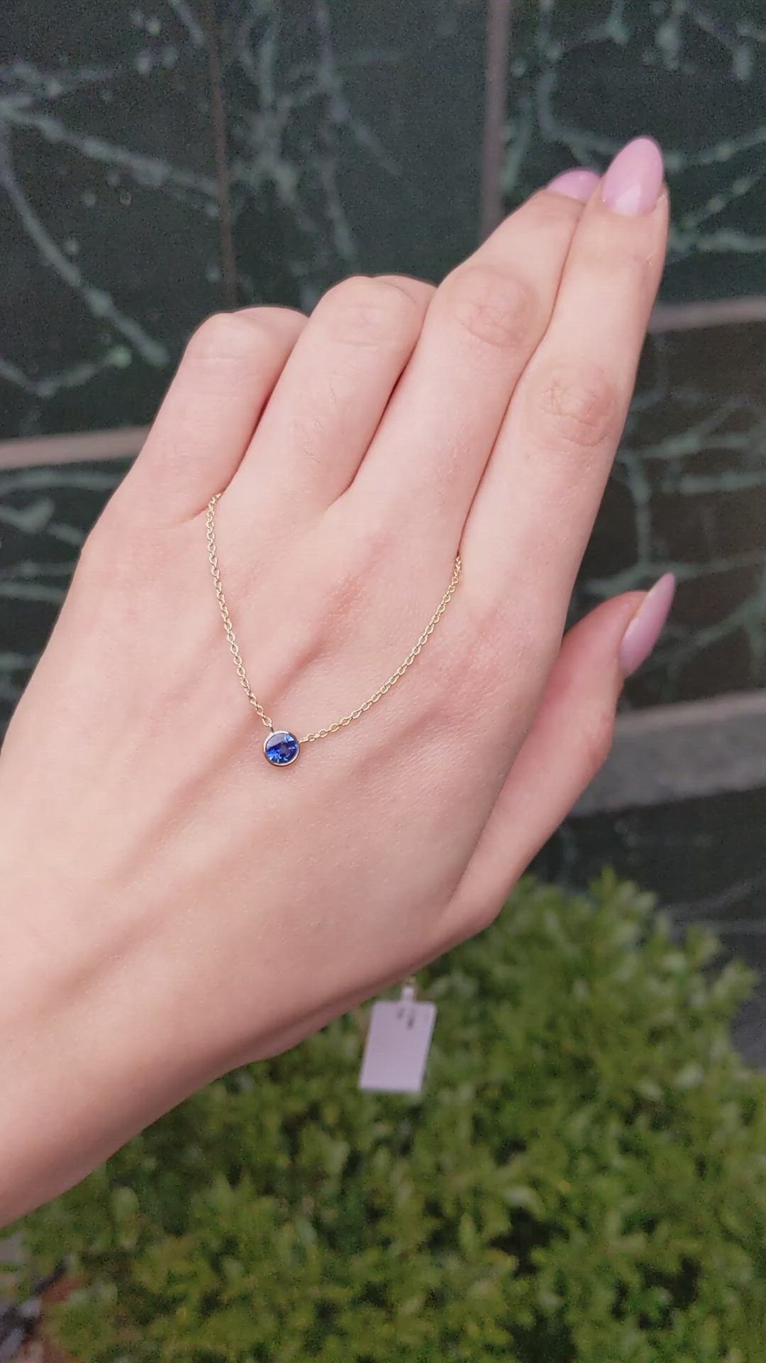 0.65 Ct. Blue Sapphire Bezel Necklace, 14K Yellow Gold Size Video