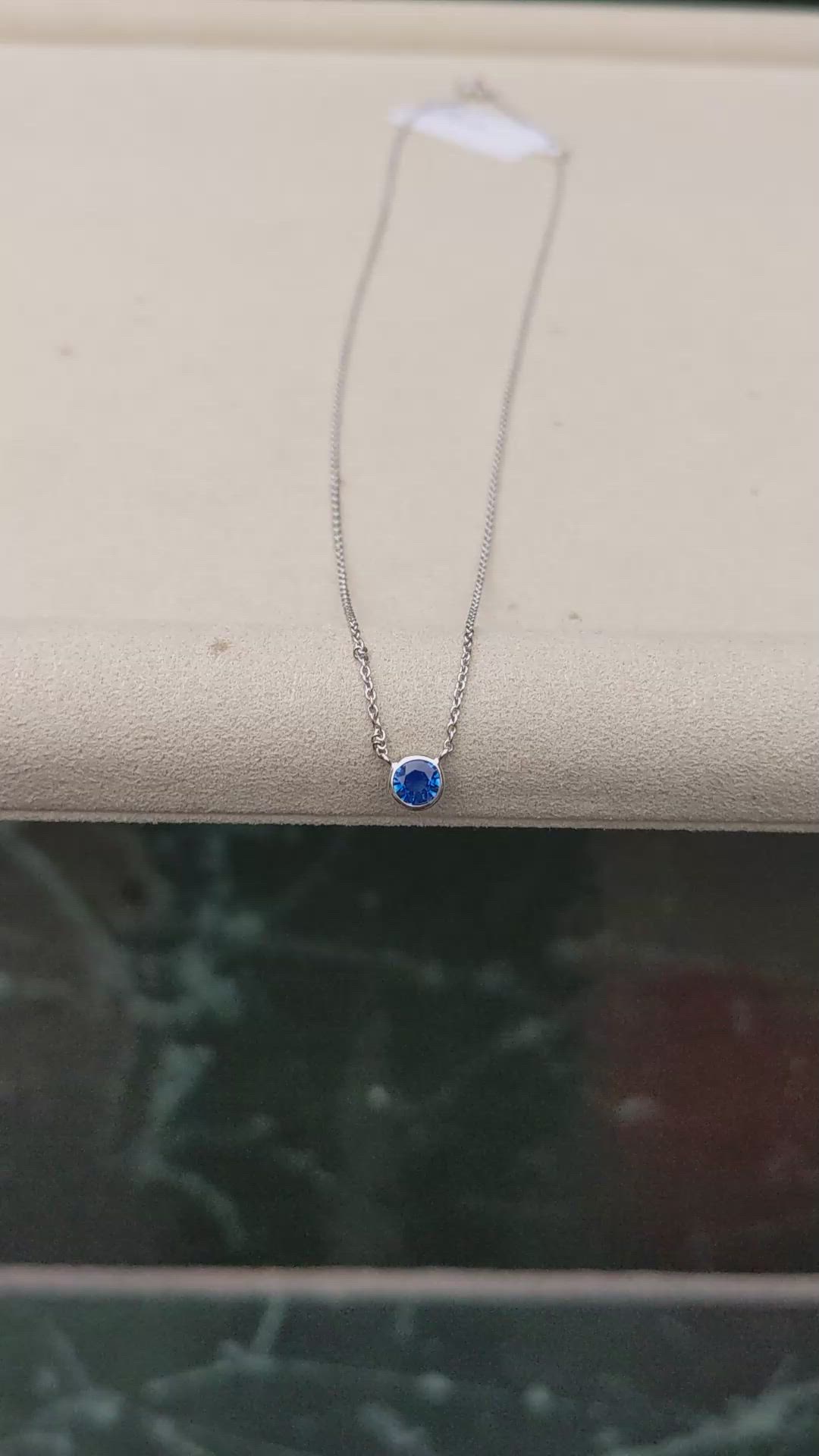 0.65 Ct. Blue Sapphire Bezel Necklace, 14K White Gold Size Video