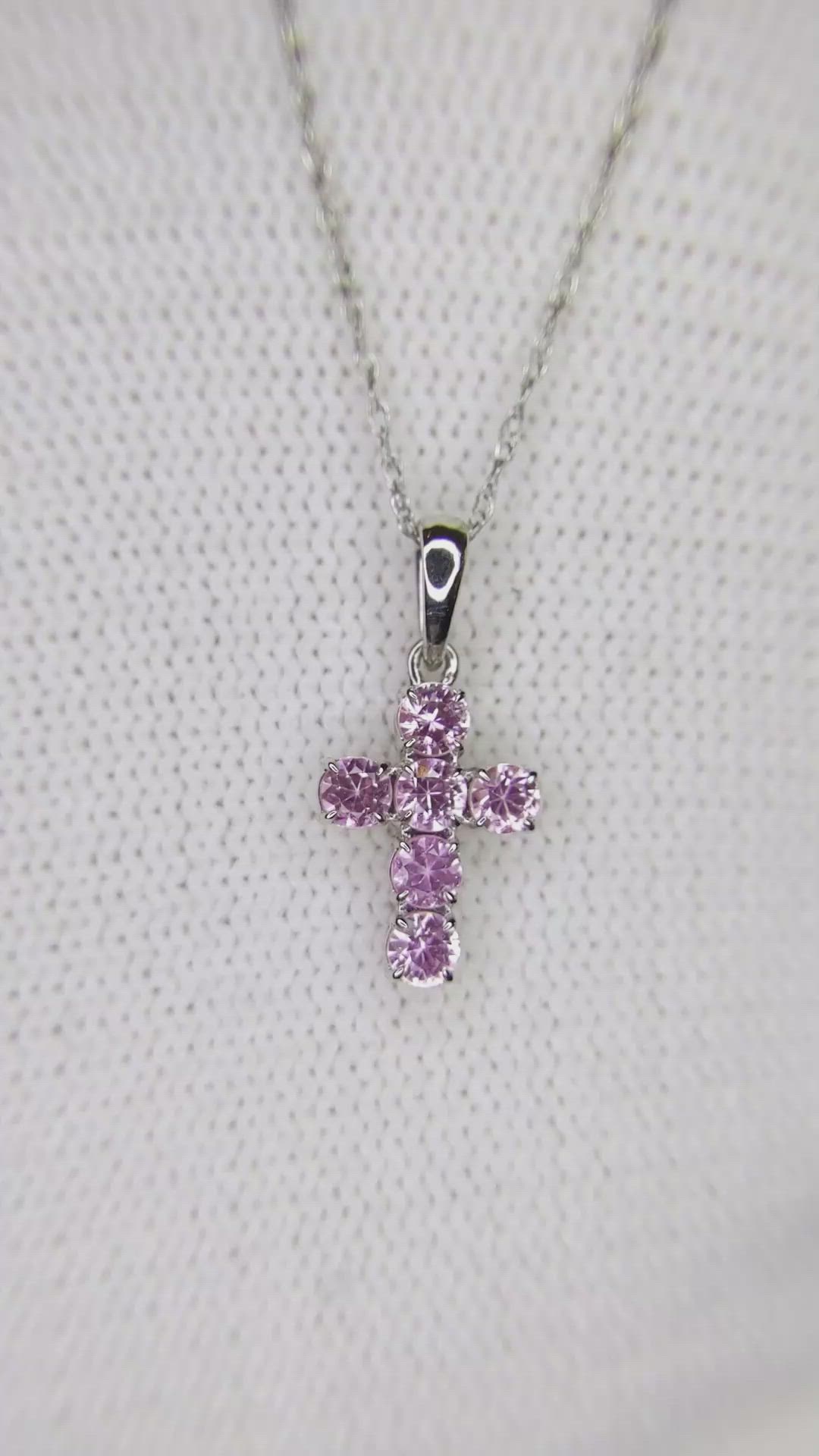 0.50 Ct. Pink Sapphire Pave Pendant, 14K White Gold Size Video