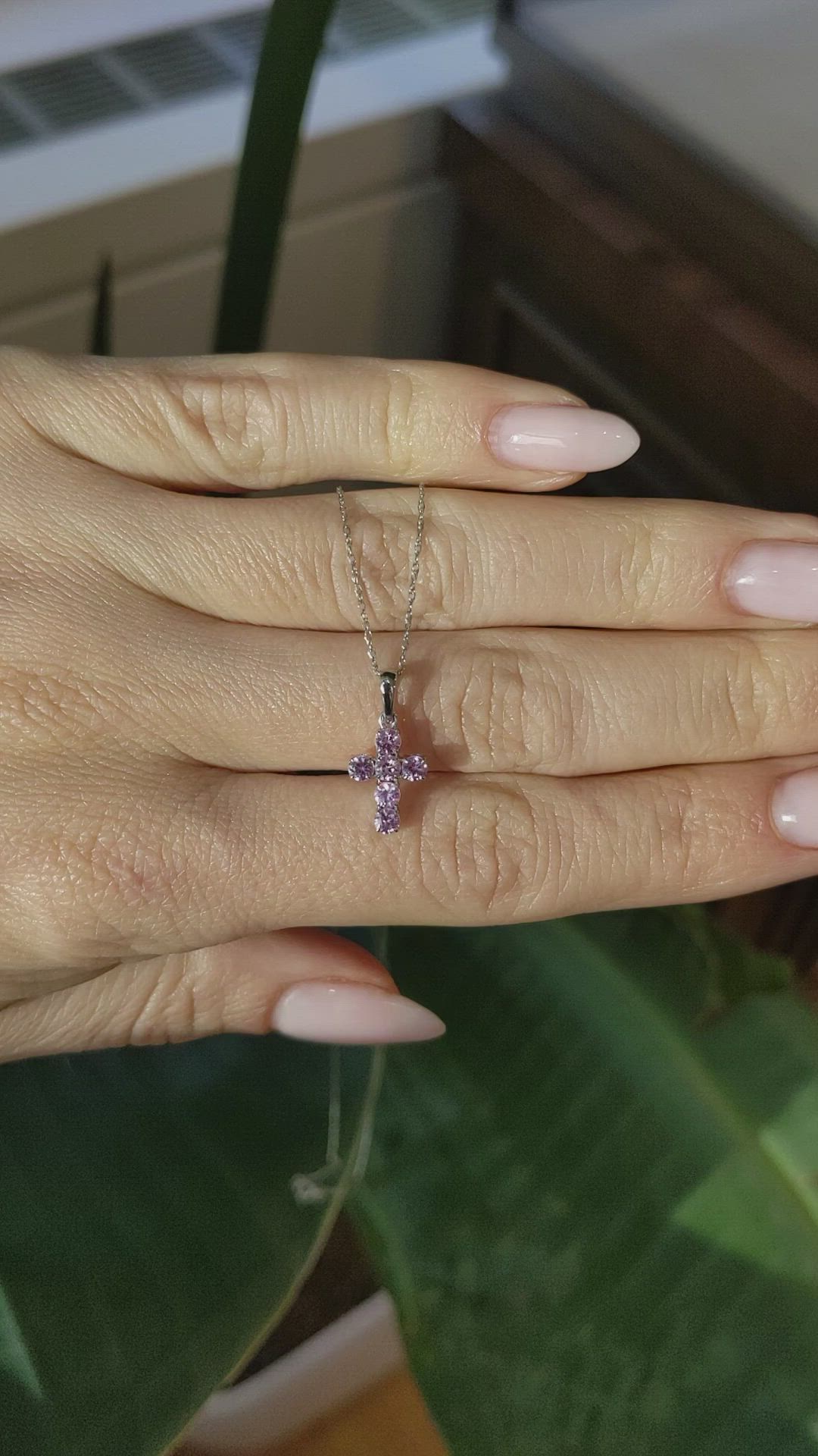 0.50 Ct. Pink Sapphire Pave Pendant, 14K White Gold Size Video