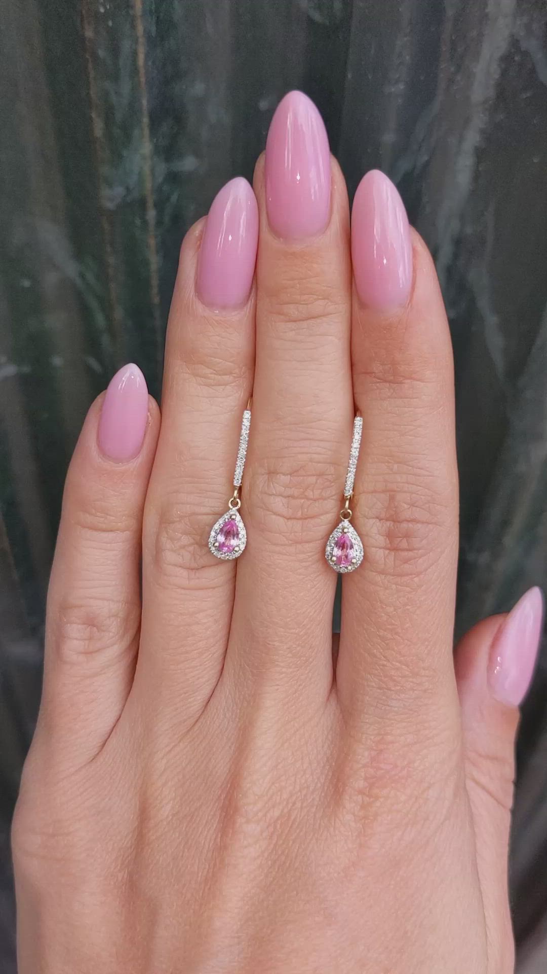 0.50 Ct.Tw.Total Carat Weight Pink Sapphire and Natural Diamond Pave Earrings, 14K Yellow Gold Size Video