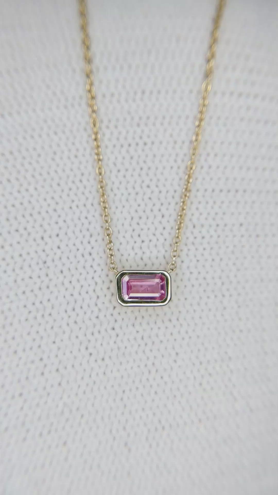 0.37 Ct. Pink Sapphire Bezel Necklace, 14K Yellow Gold Size Video
