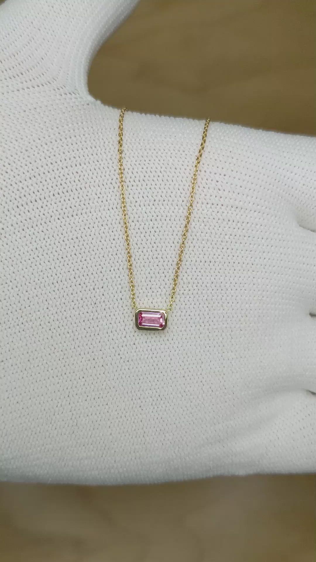 0.37 Ct. Pink Sapphire Bezel Necklace, 14K Yellow Gold Size Video