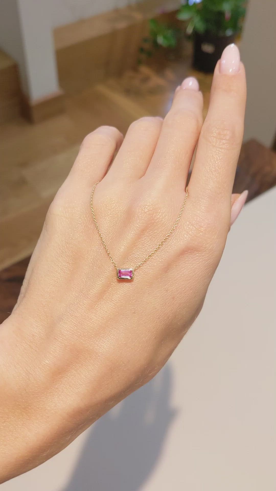 0.37 Ct. Pink Sapphire Bezel Necklace, 14K Yellow Gold Size Video