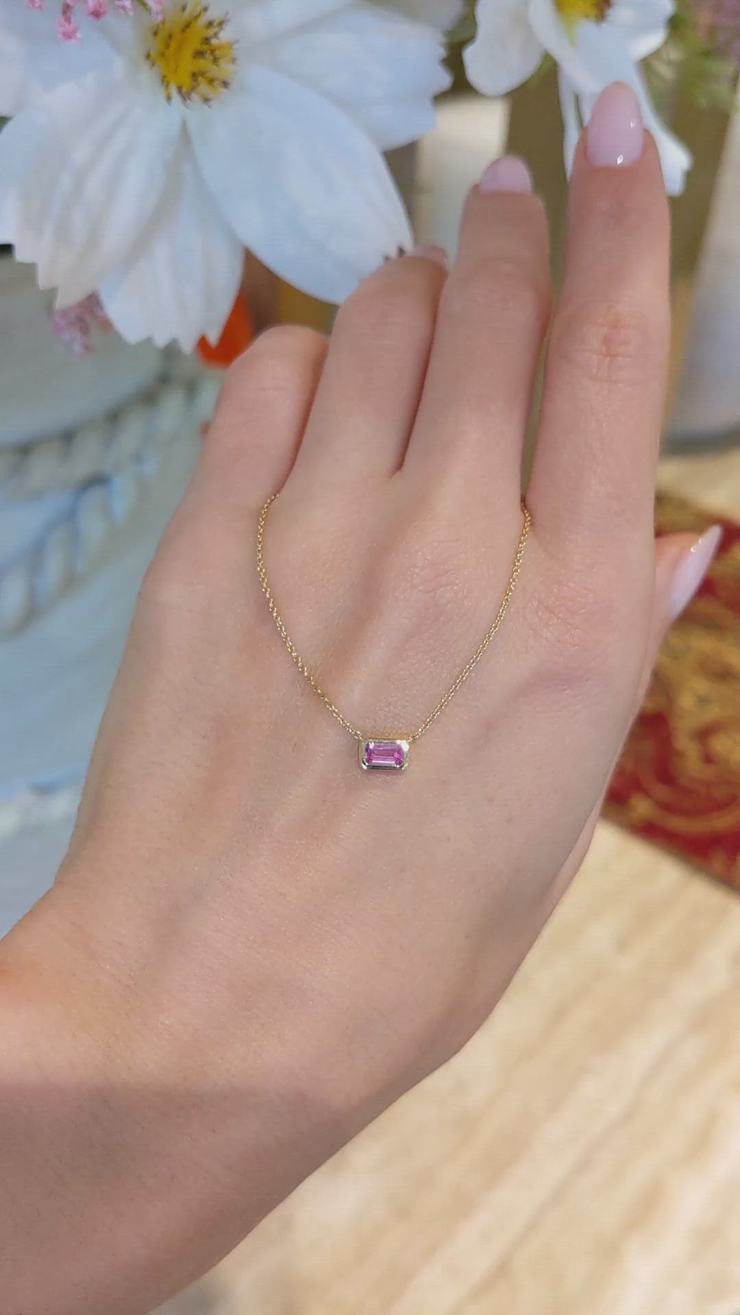 0.37 Ct. Pink Sapphire Bezel Necklace, 14K Yellow Gold Size Video