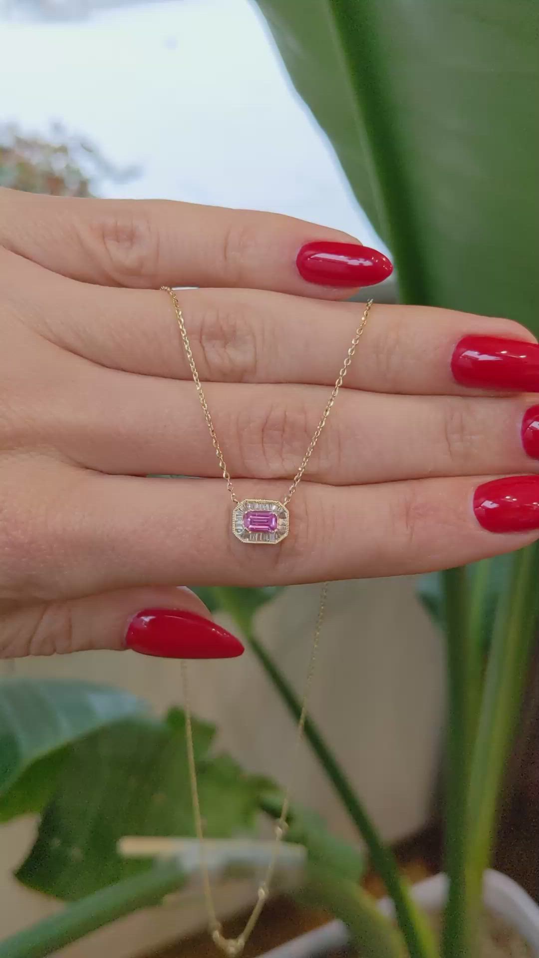 0.32 Ct. Pink Sapphire Accent Stones Necklace, 14K Yellow Gold Size Video