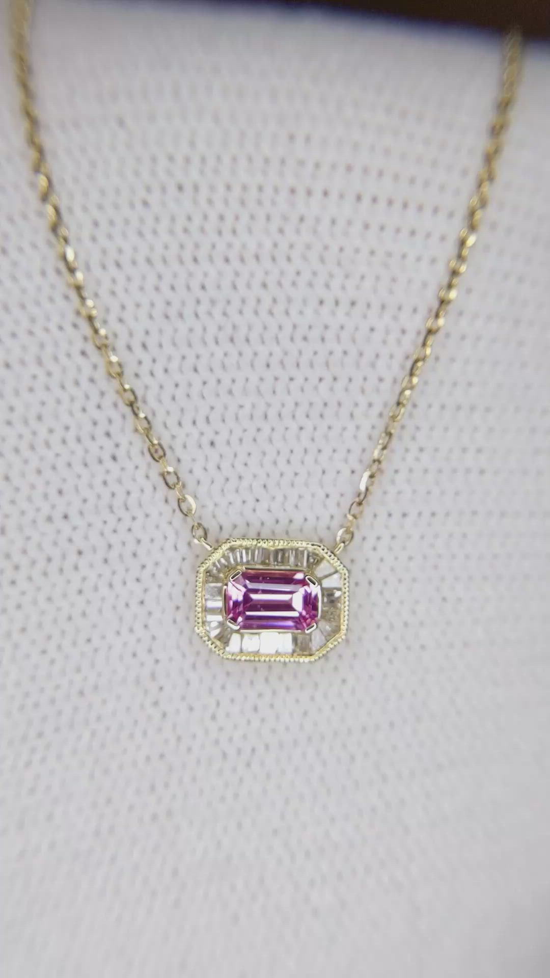 0.32 Ct. Pink Sapphire Accent Stones Necklace, 14K Yellow Gold Size Video