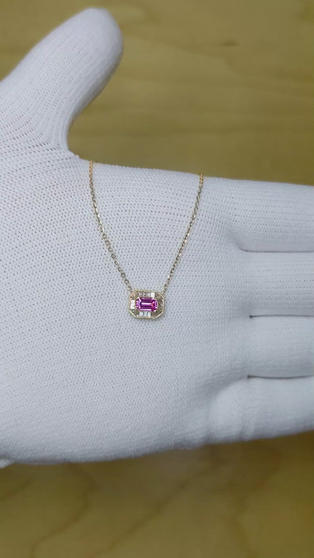 0.32 Ct. Pink Sapphire Accent Stones Necklace, 14K Yellow Gold Size Video