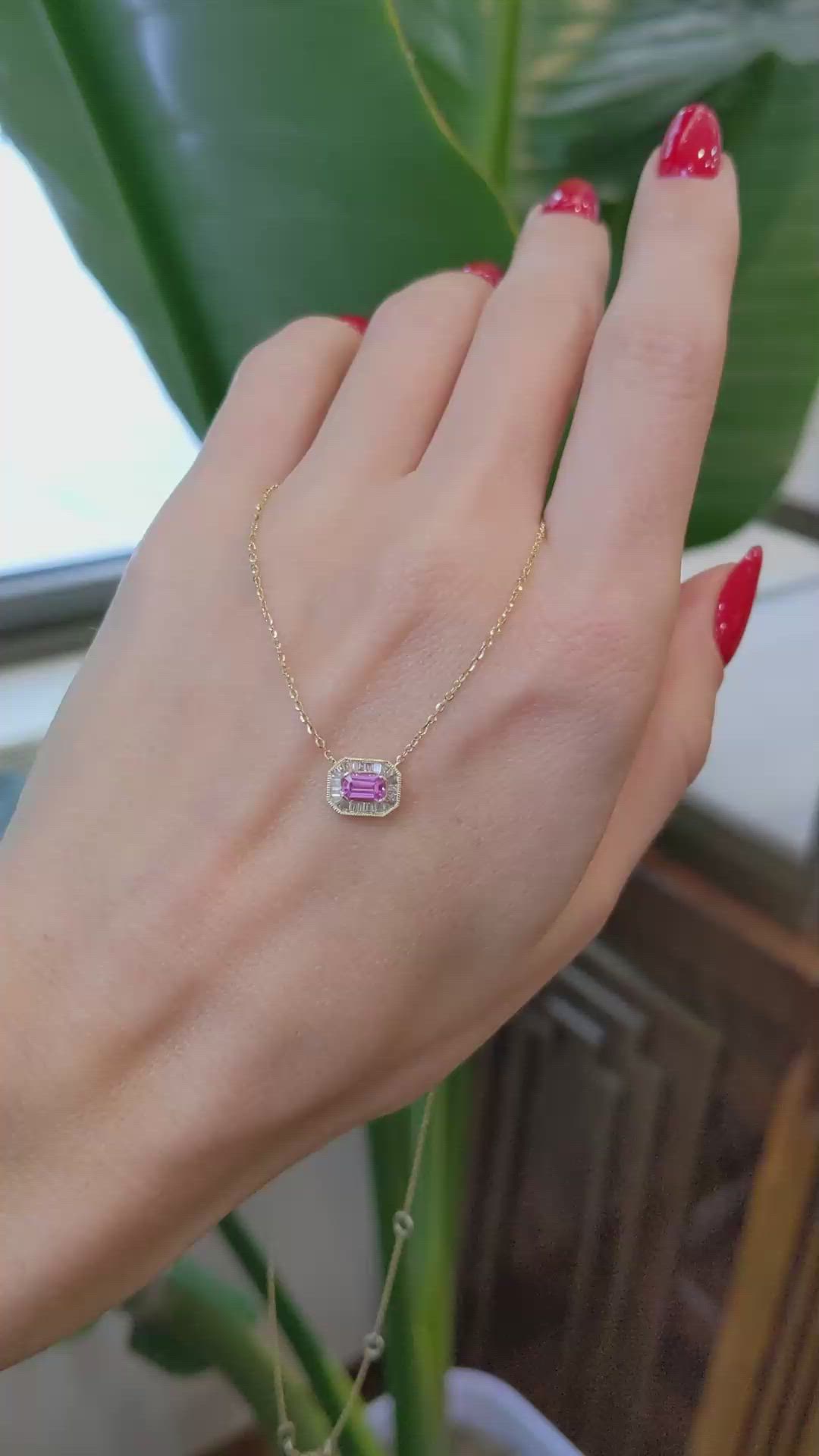 0.32 Ct. Pink Sapphire Accent Stones Necklace, 14K Yellow Gold Size Video