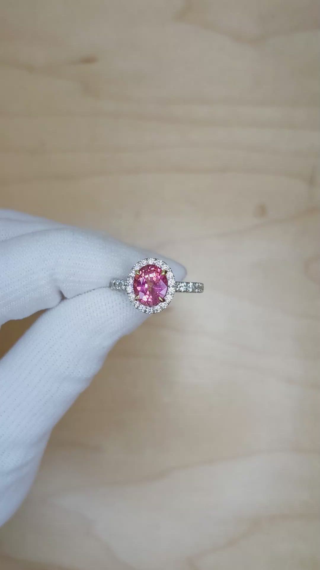 1.85 Ct. Pink Sapphire and Natural Diamond Pave Ring, 18K White & Yellow Size Video