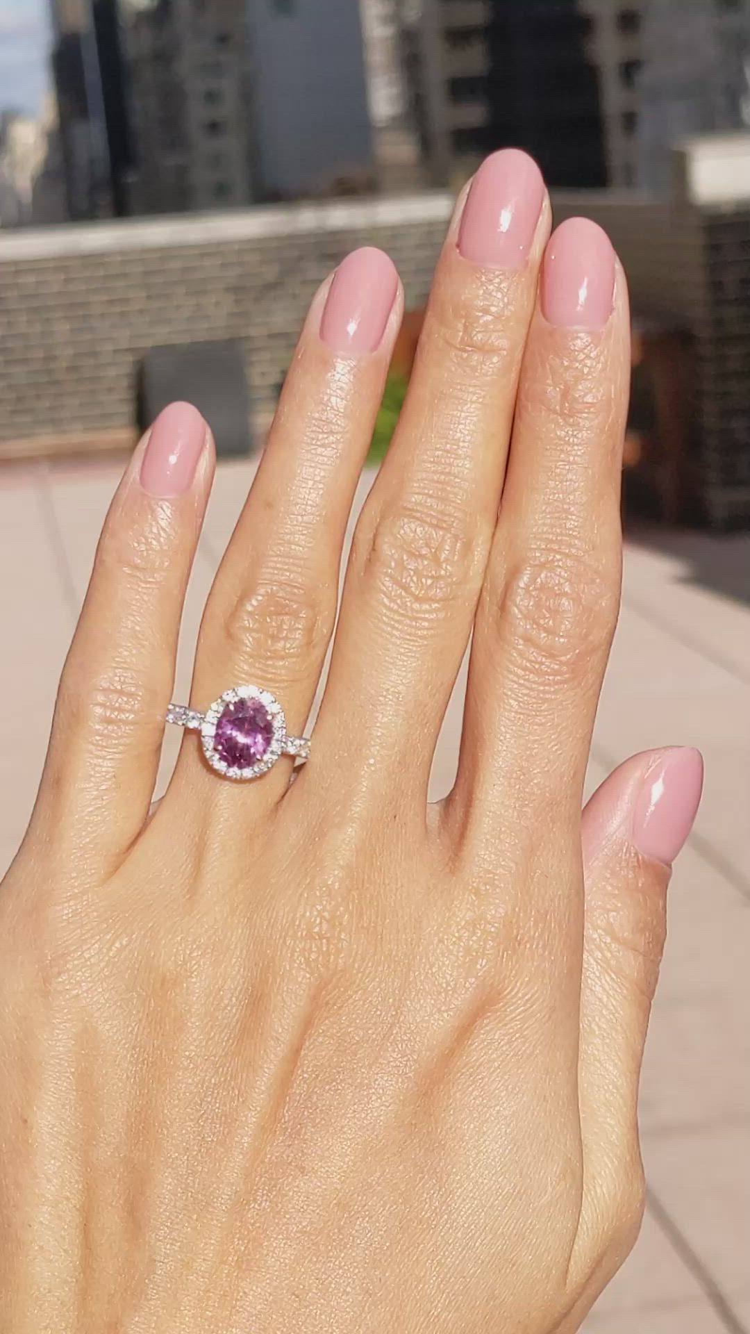 1.85 Ct. Pink Sapphire and Natural Diamond Pave Ring, 18K White & Yellow Size Video