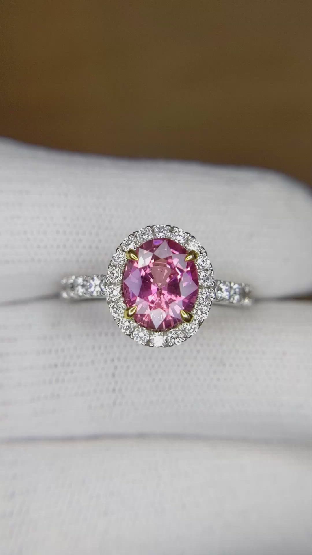 1.85 Ct. Pink Sapphire and Natural Diamond Pave Ring, 18K White & Yellow Size Video