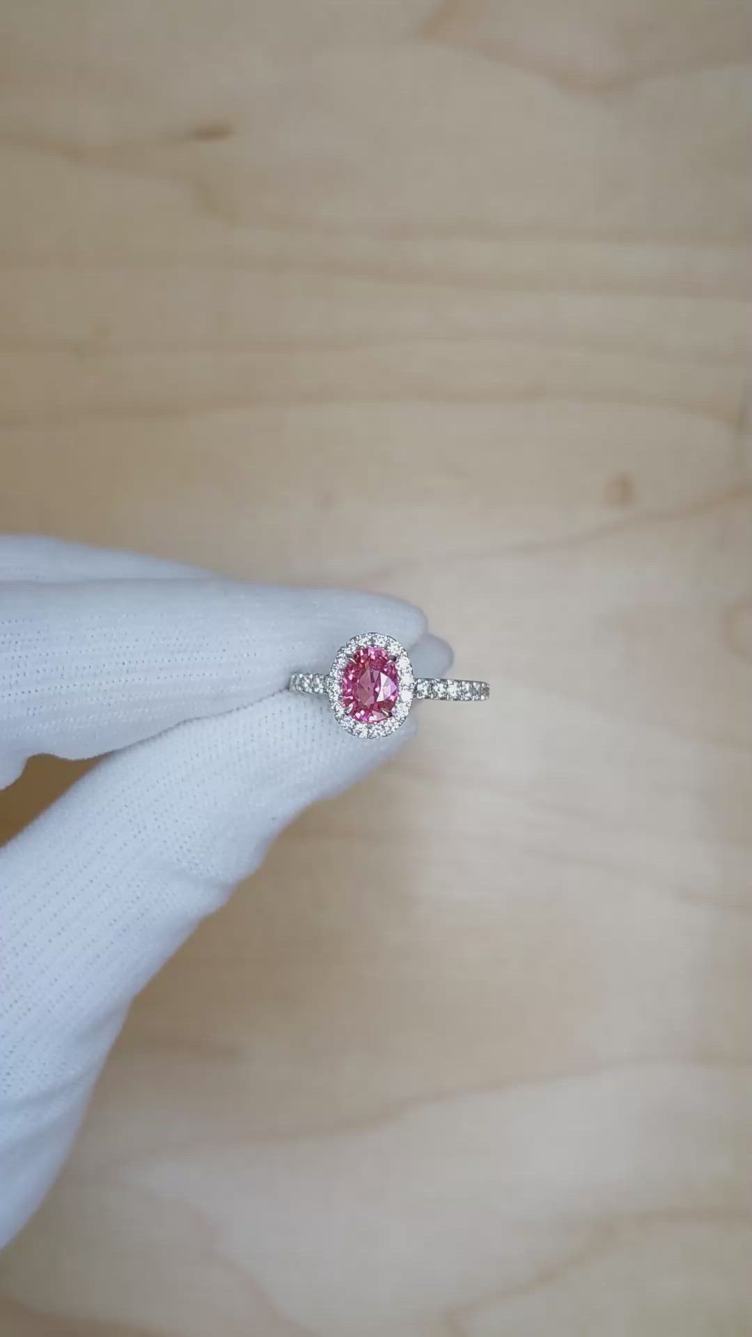 1.00 Ct. Pink Sapphire and Natural Diamond Pave Ring, 18K White Gold Size Video