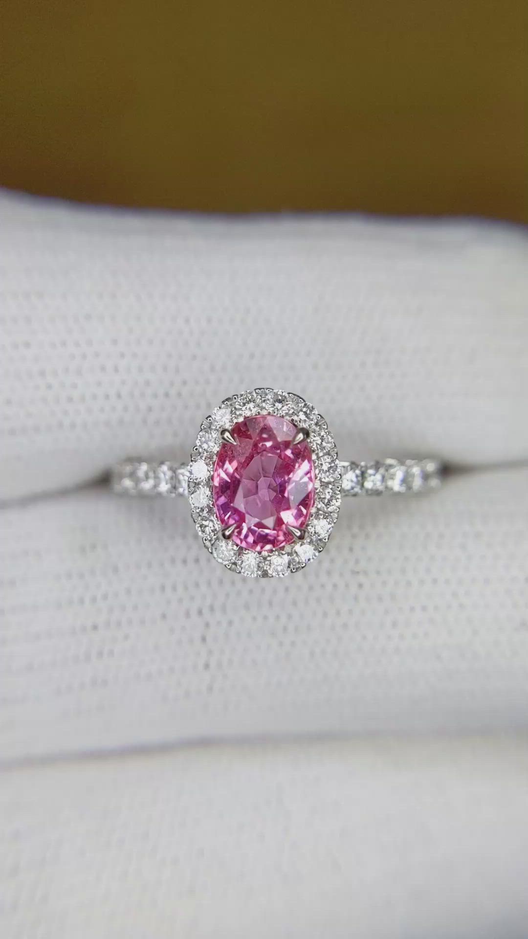 1.00 Ct. Pink Sapphire and Natural Diamond Pave Ring, 18K White Gold Size Video