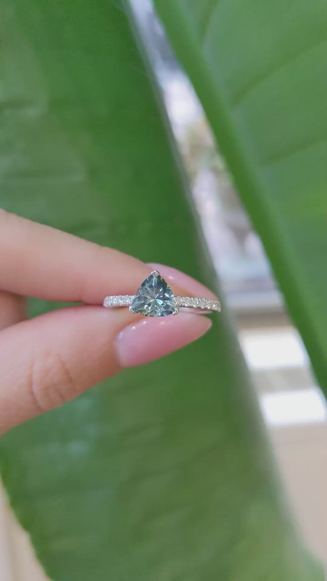 1.72 Ct. Bluish Green Sapphire Pave Ring, Platinum 950 Size Video