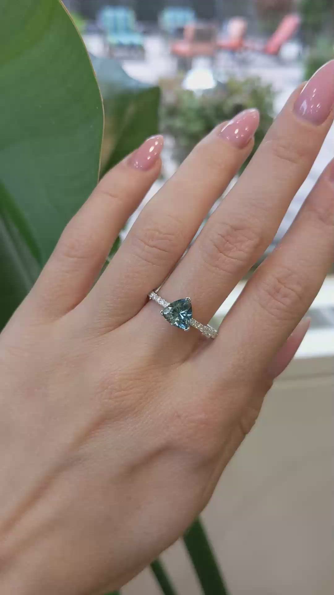 1.72 Ct. Bluish Green Sapphire Pave Ring, Platinum 950 Size Video