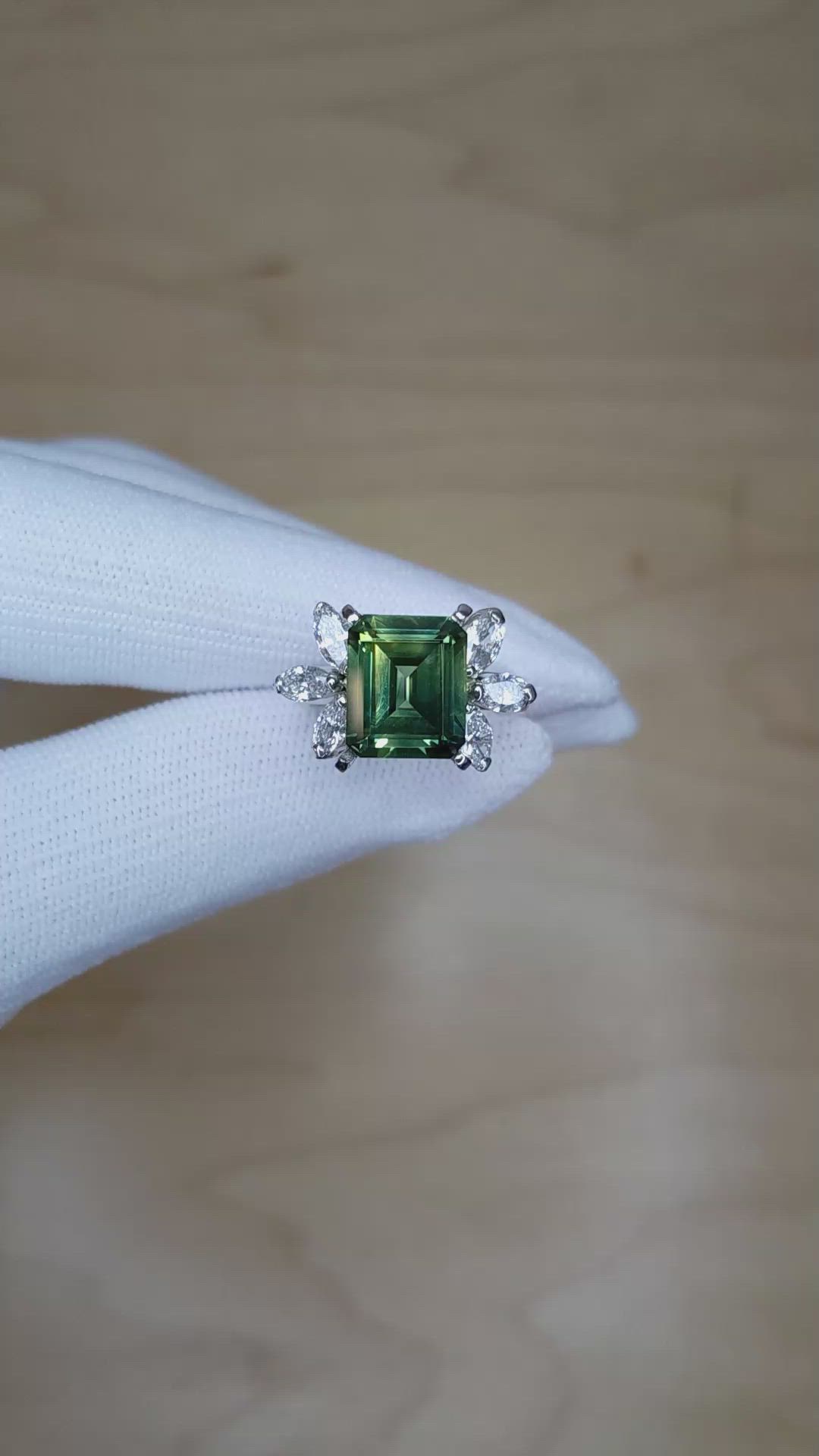 5.21 Ct. Bi Color Sapphire and Natural Diamond Accent Stones Ring, Platinum 950 Size Video