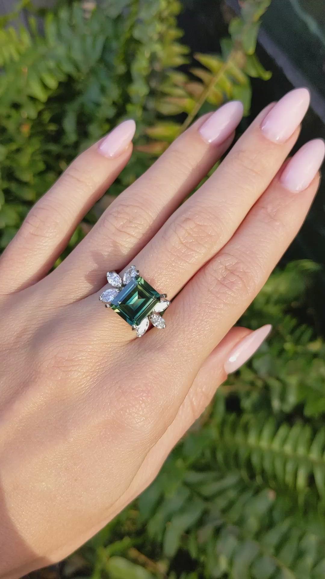 5.21 Ct. Bi Color Sapphire and Natural Diamond Accent Stones Ring, Platinum 950 Size Video