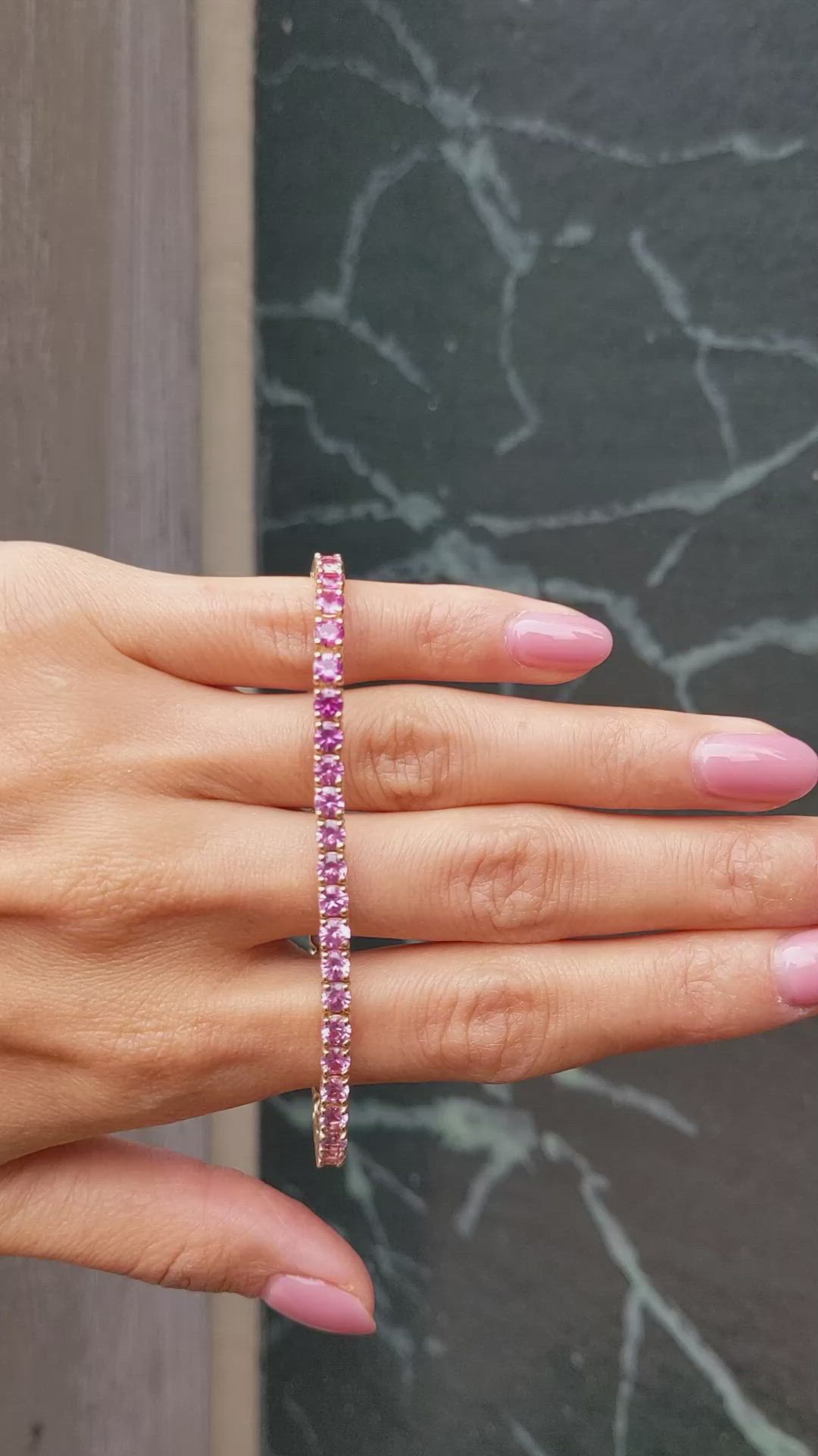 8.75 Ct.Tw. Pink Sapphire Tennis/Riviere Bracelet, 14K Yellow Gold Size Video